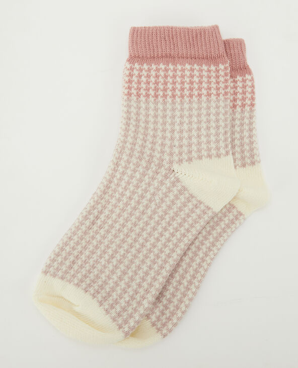 Paire de chaussettes motif pied-de-poule rose clair - Pimkie
