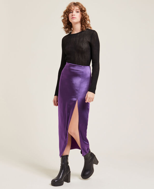 Jupe longue fendue en satin violet - Pimkie