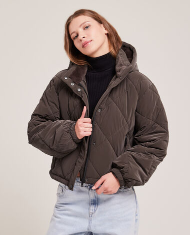 Doudoune cropped avec capuche fourrée marron - Pimkie