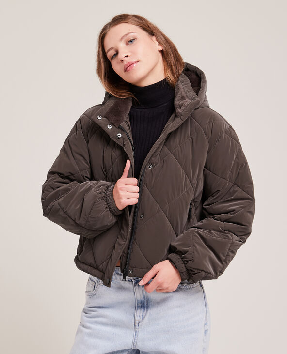 Doudoune cropped avec capuche fourrée marron - Pimkie