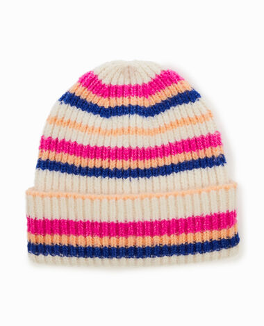 Bonnet rayé avec revers rose - Pimkie