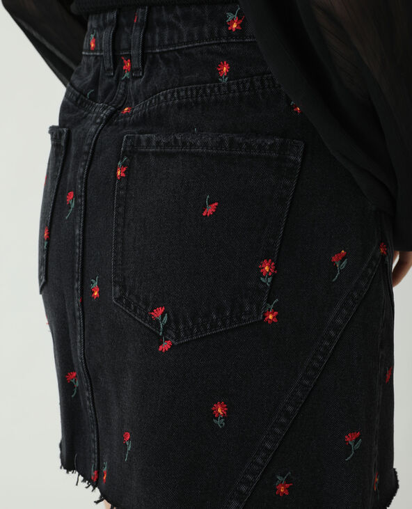 Jupe en jean à fleurs noir - Pimkie