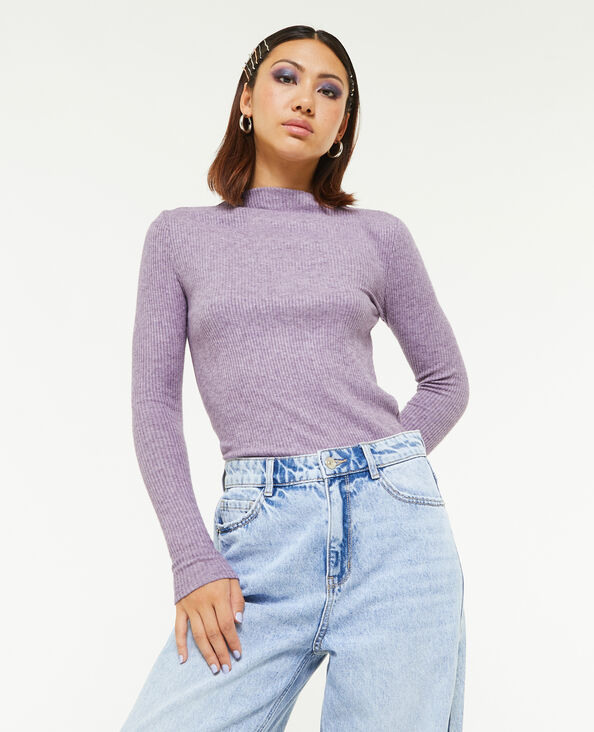 Pull fin en maille côtelée col cheminée lilas - Pimkie
