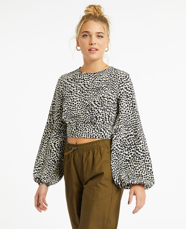 Blouse courte avec noeud dos motif léopard blanc - Pimkie