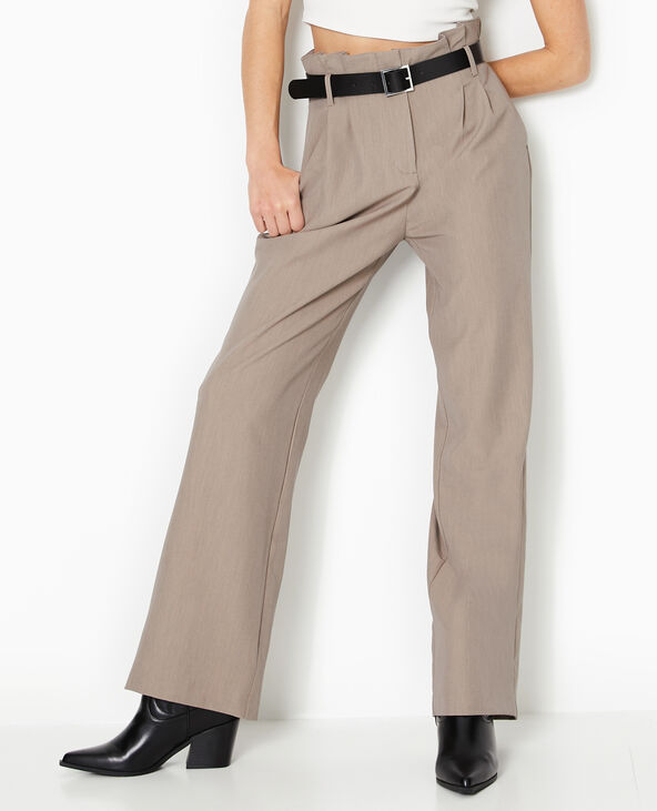 Pantalon large taille haute avec ceinture marron - Pimkie