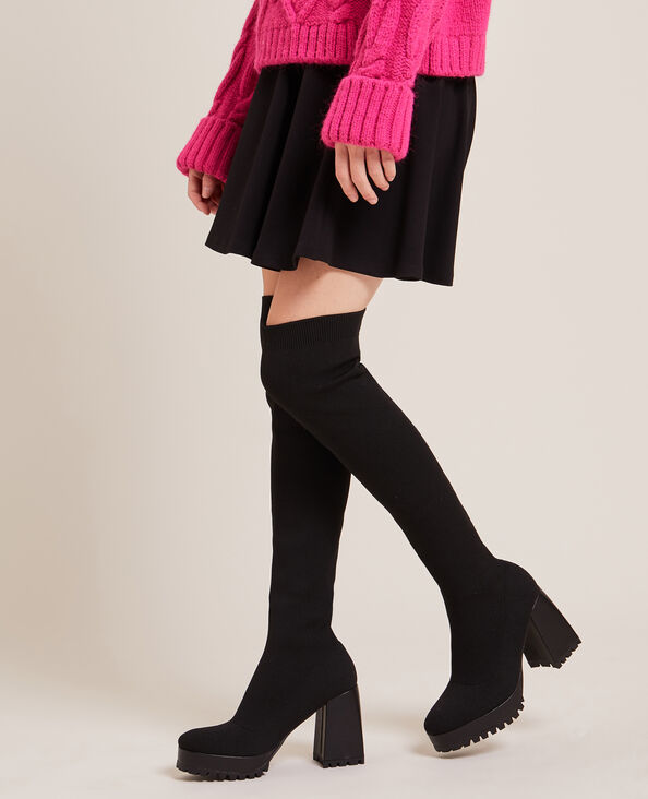 Cuissardes plateformes en maille noir - Pimkie
