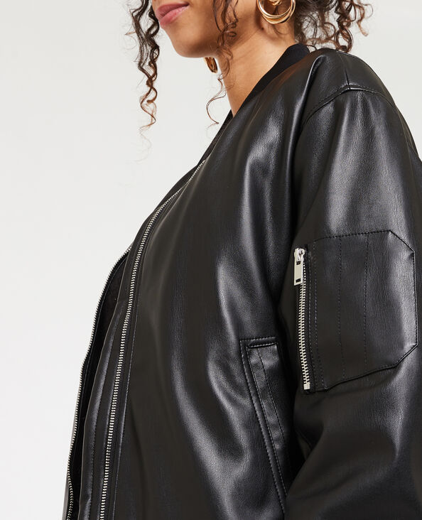 Bomber long en simili cuir noir - Pimkie
