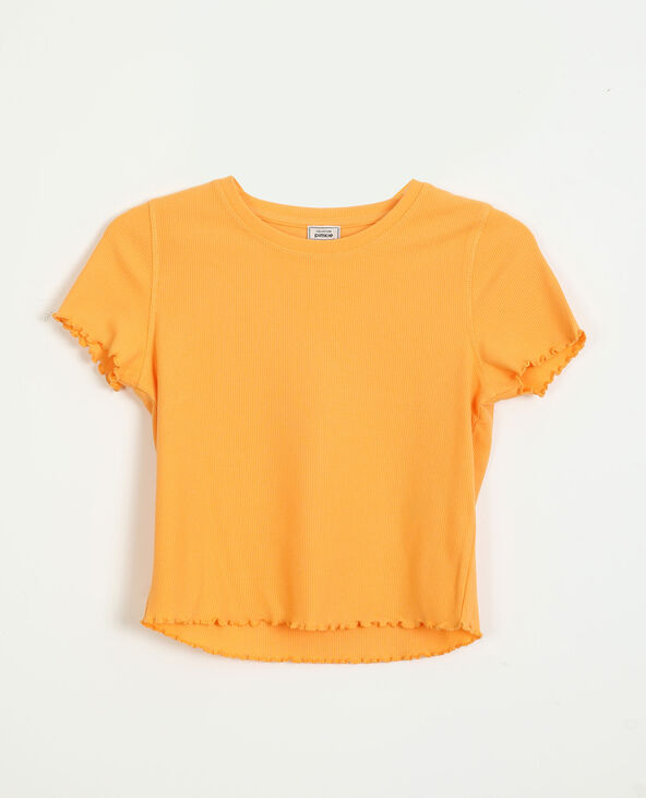 T-shirtcôtelé et volanté orange - Pimkie