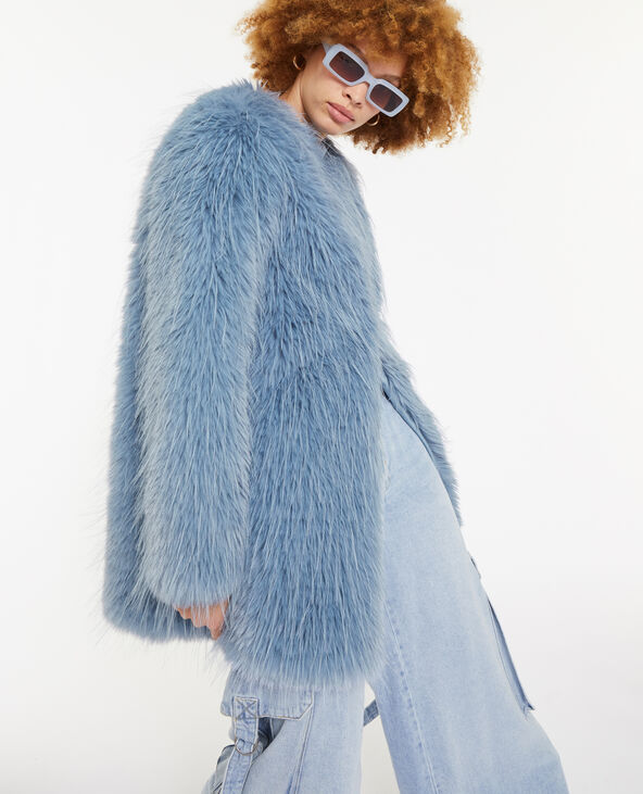 Manteau en fausse fourrure bleu - Pimkie