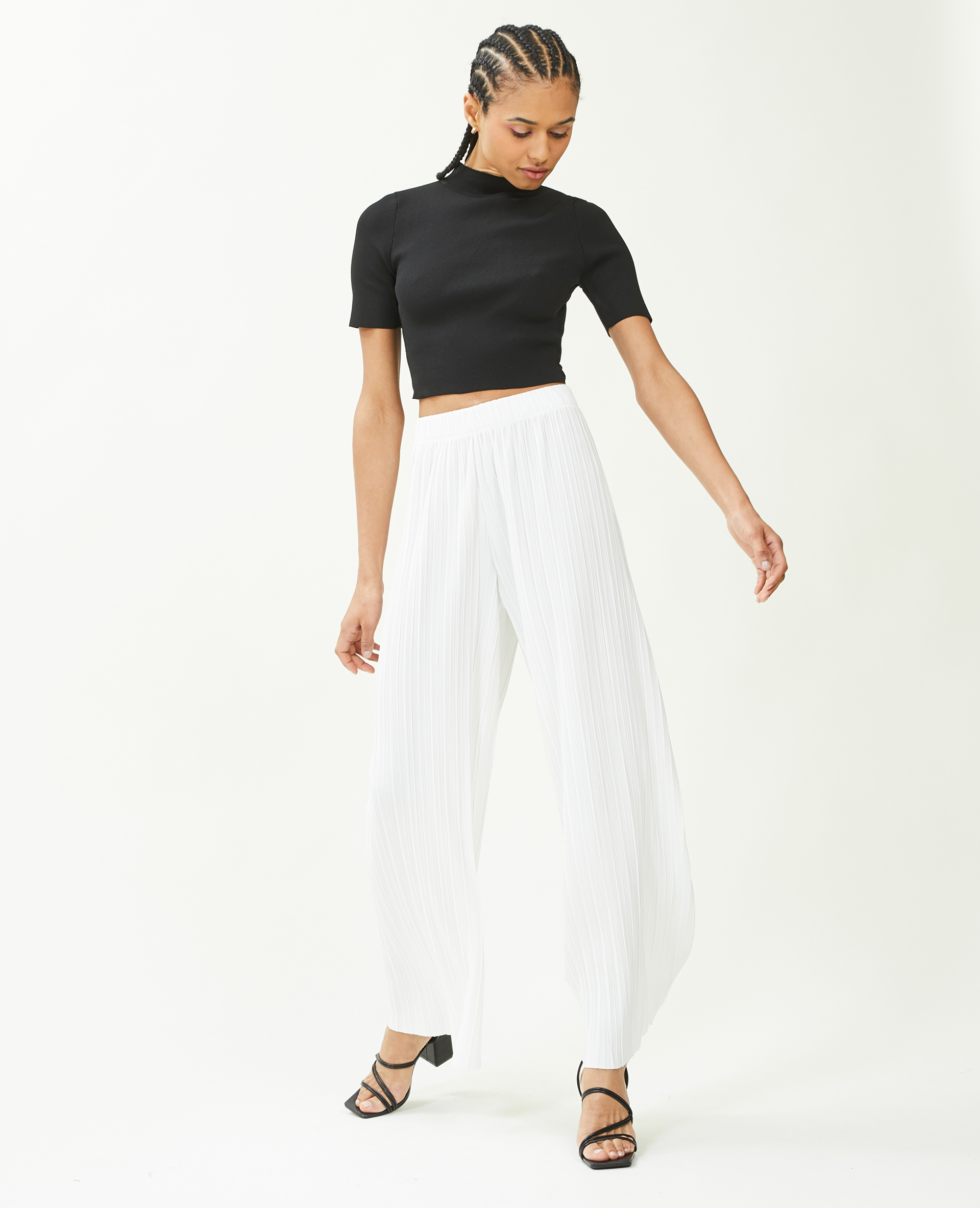 Pantalon large maille plissée blanc - Pimkie