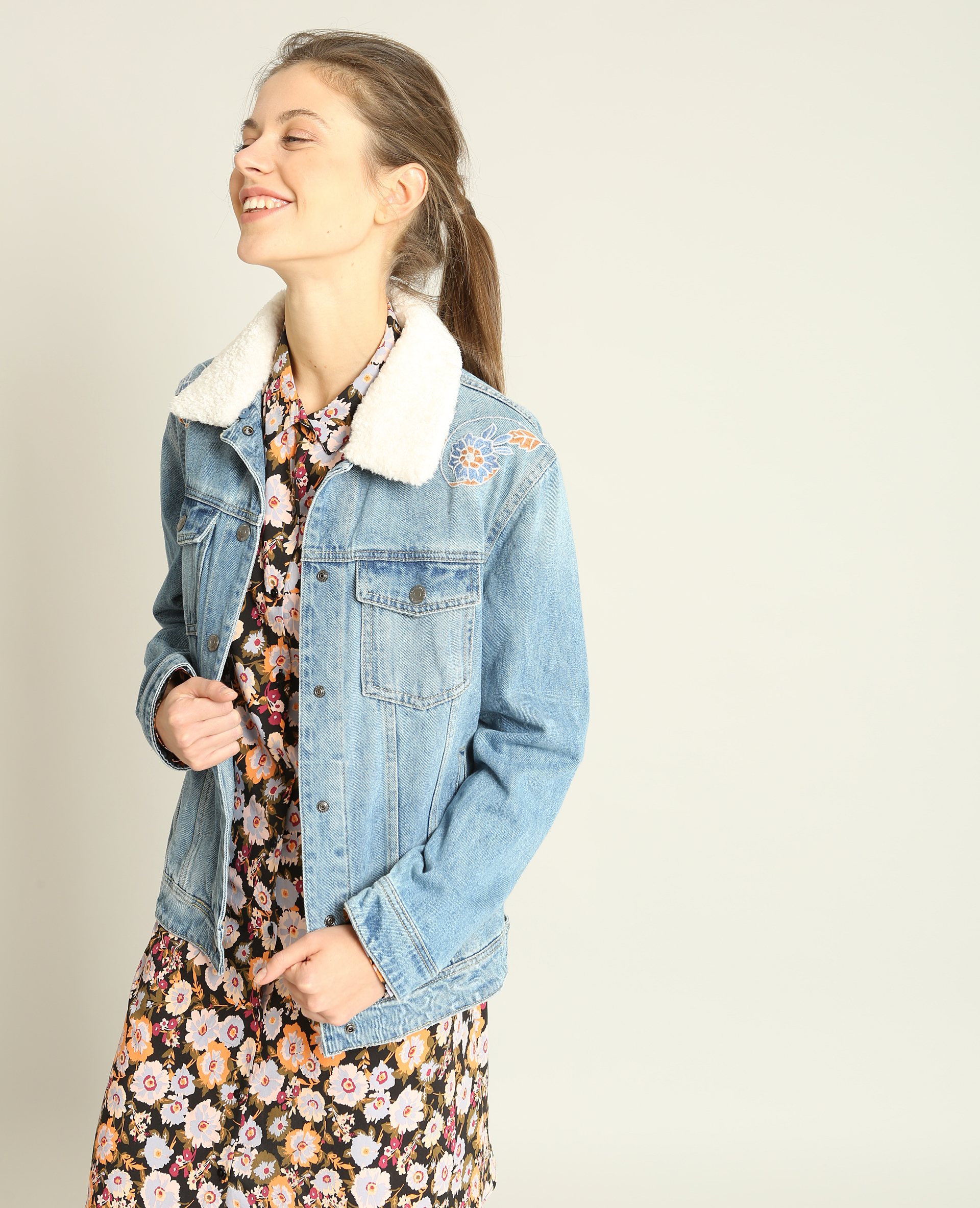 Manteau jean fourrure sale femme