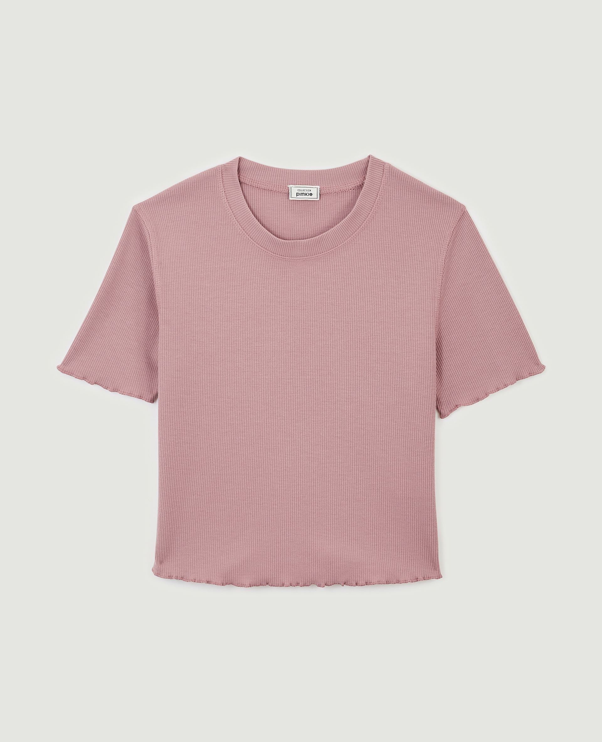 T-shirt court maille côtelée rose - Pimkie
