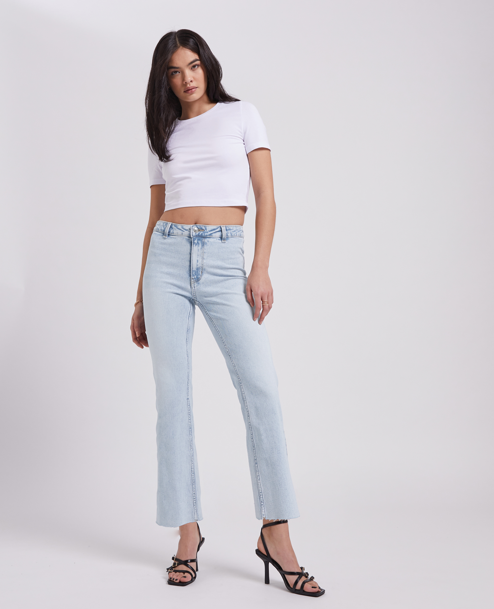 Jean flare taille haute raw cut bleu délavé - Pimkie