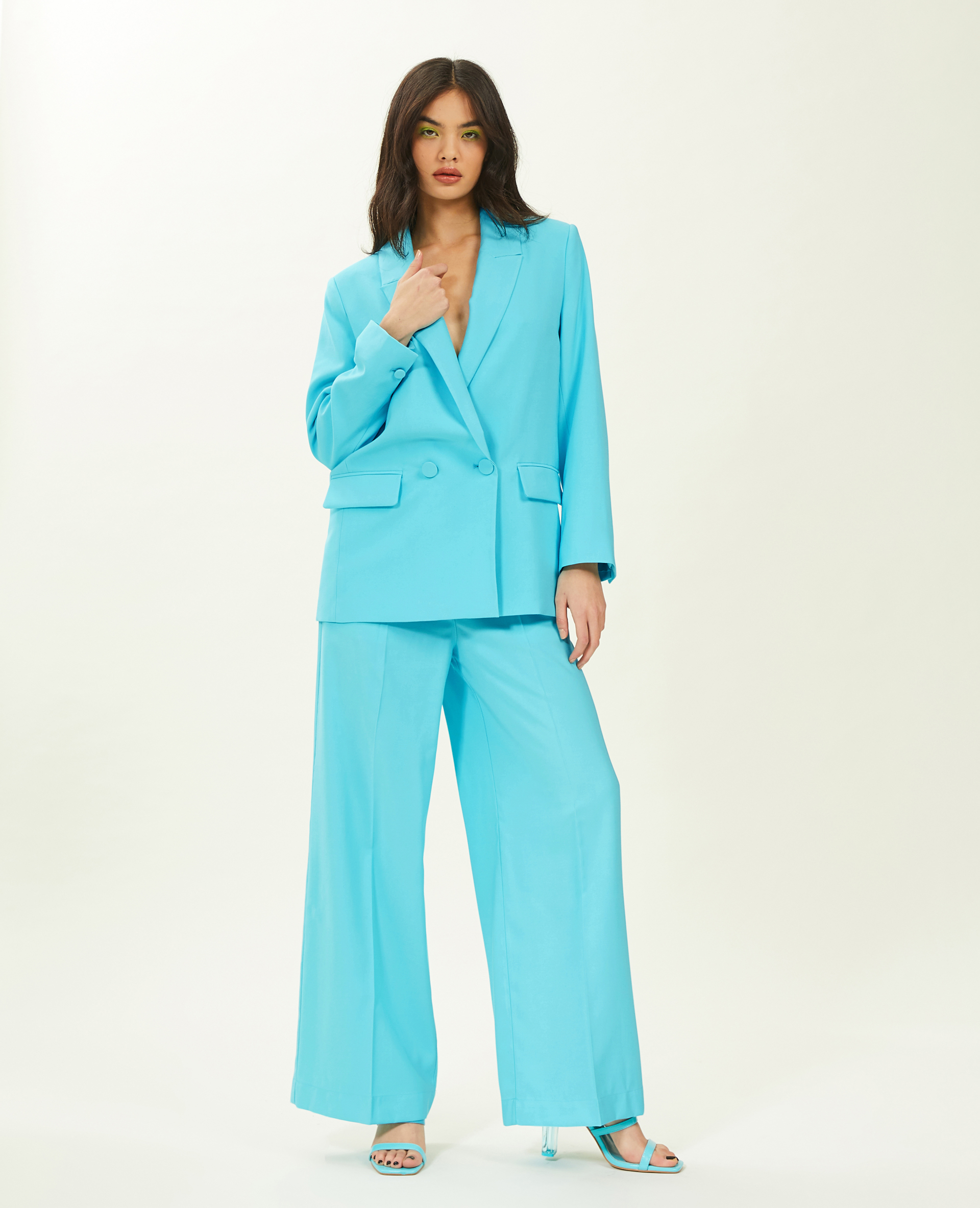 Pantalon large en toile fluide turquoise - Pimkie
