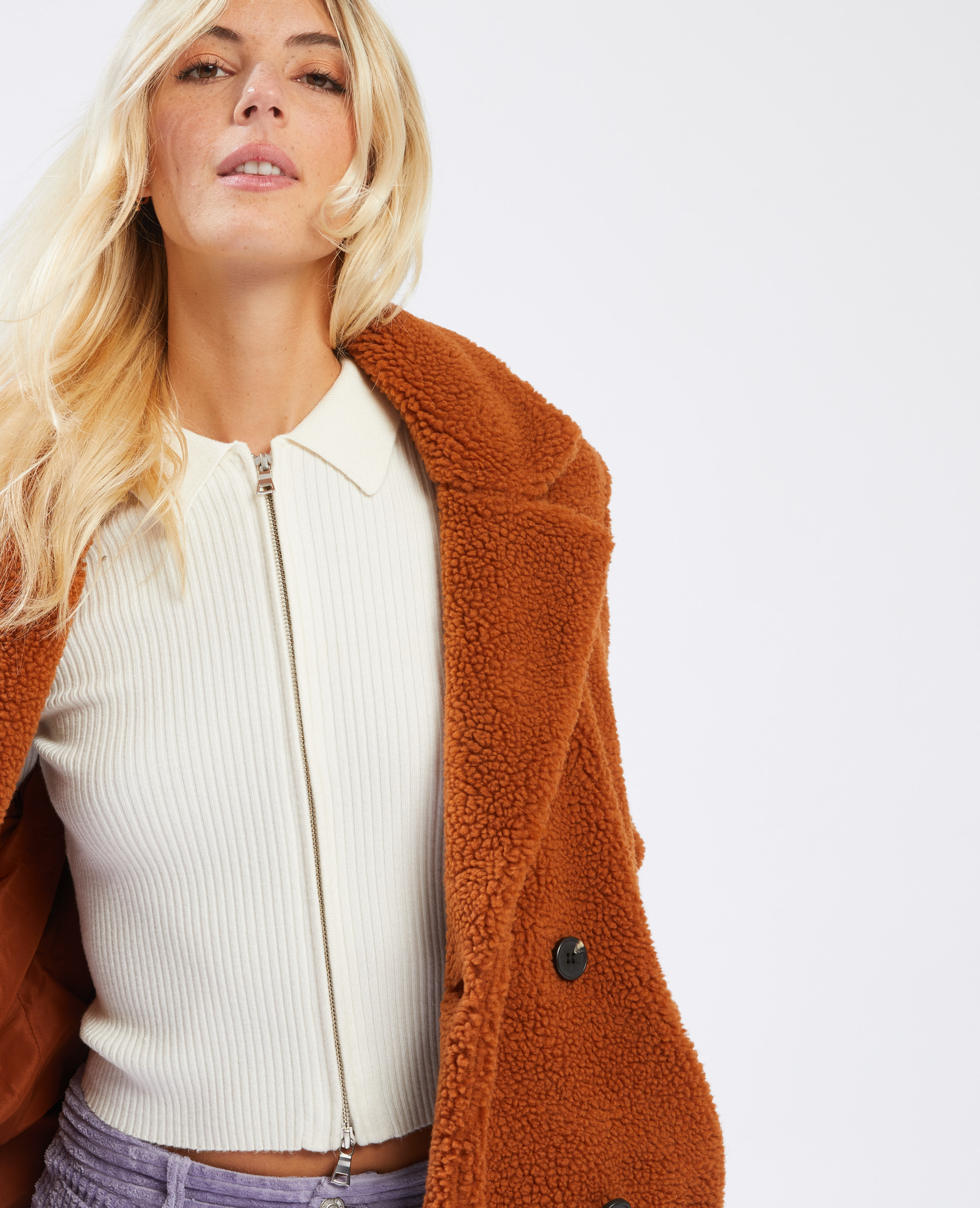 Manteau long sherpa beige - Pimkie