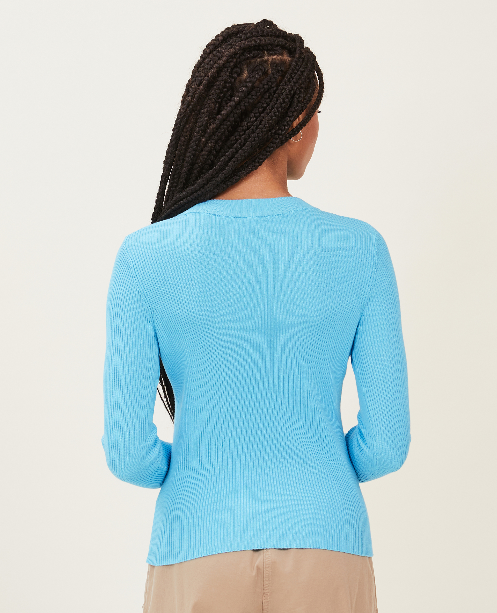 Pull col rond maille côtelée bleu - Pimkie