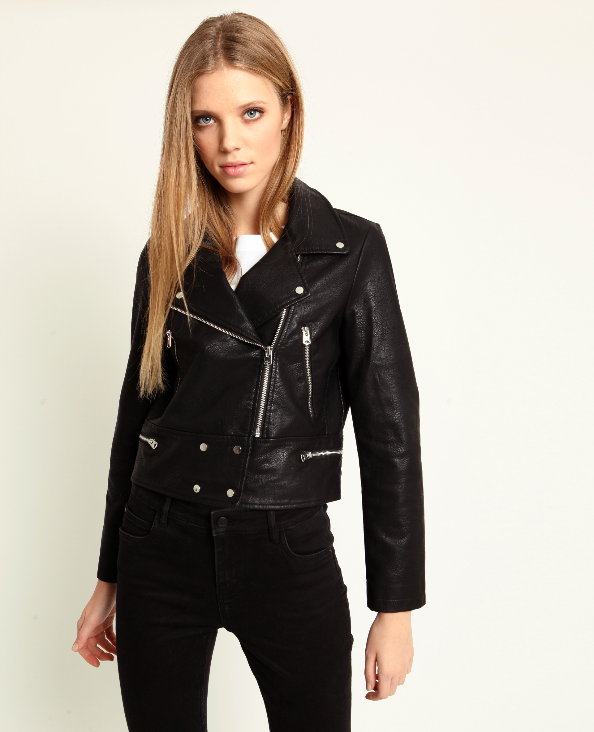 Veste biker en faux cuir noir - 323332899A08 | Pimkie