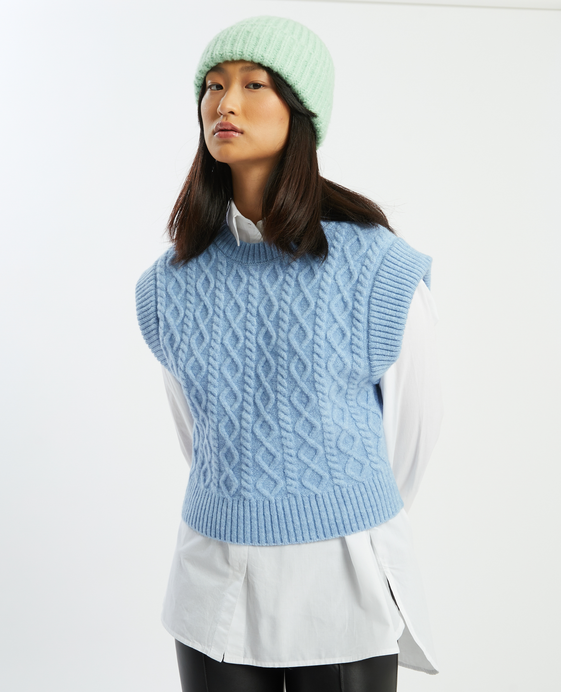 Pull sans manche bleu clearance