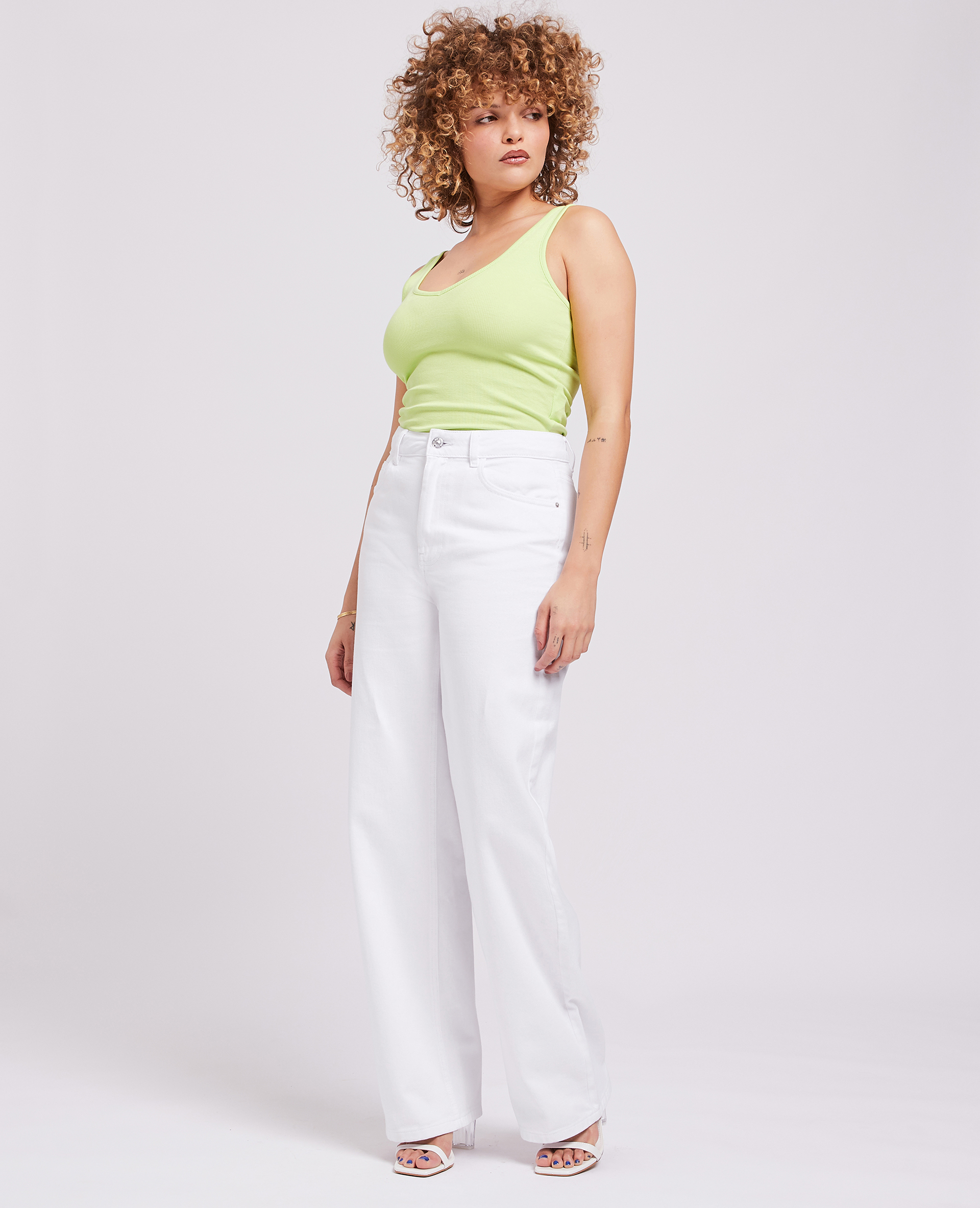 Jean large uni blanc - Pimkie
