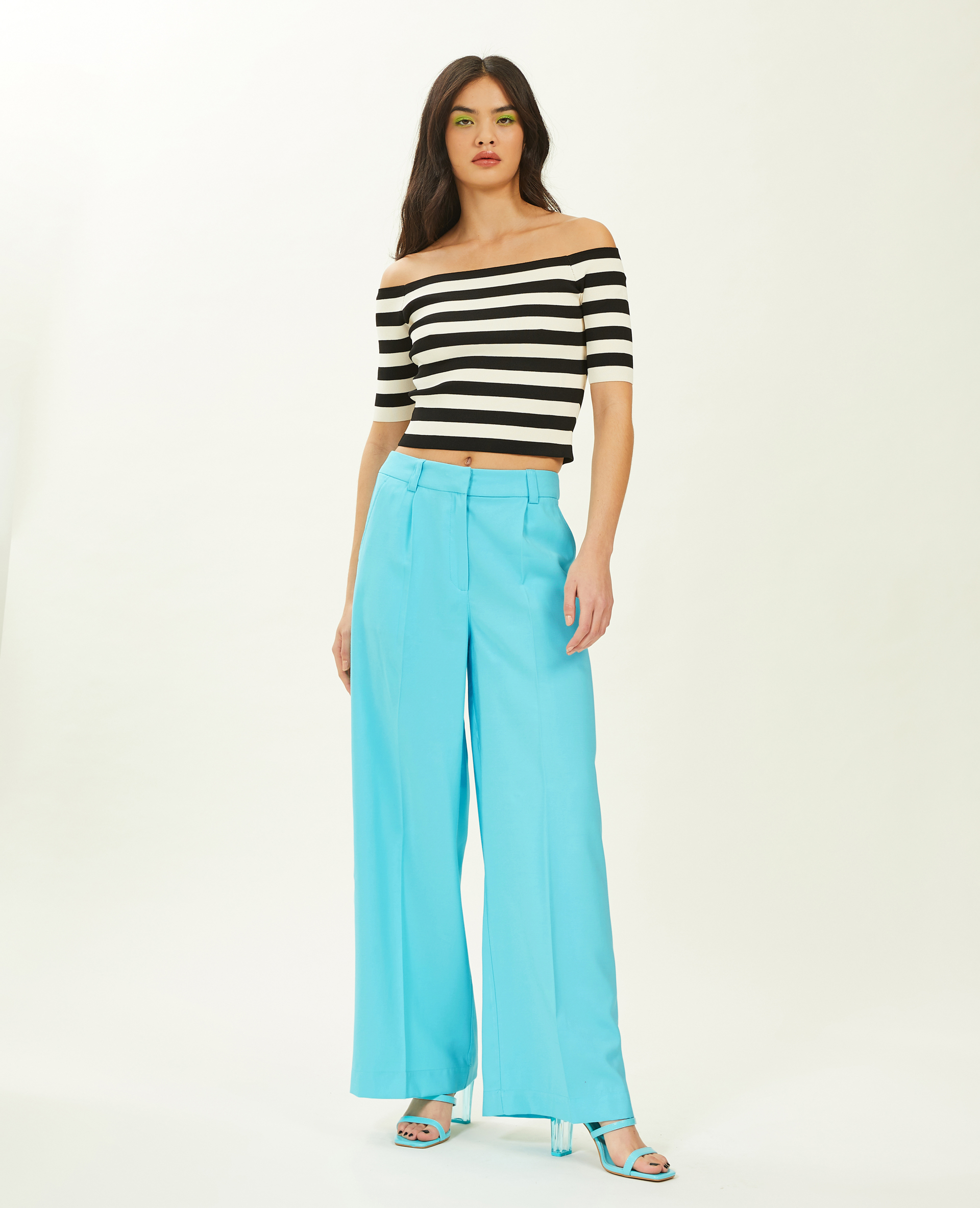 Pantalon large en toile fluide turquoise - Pimkie