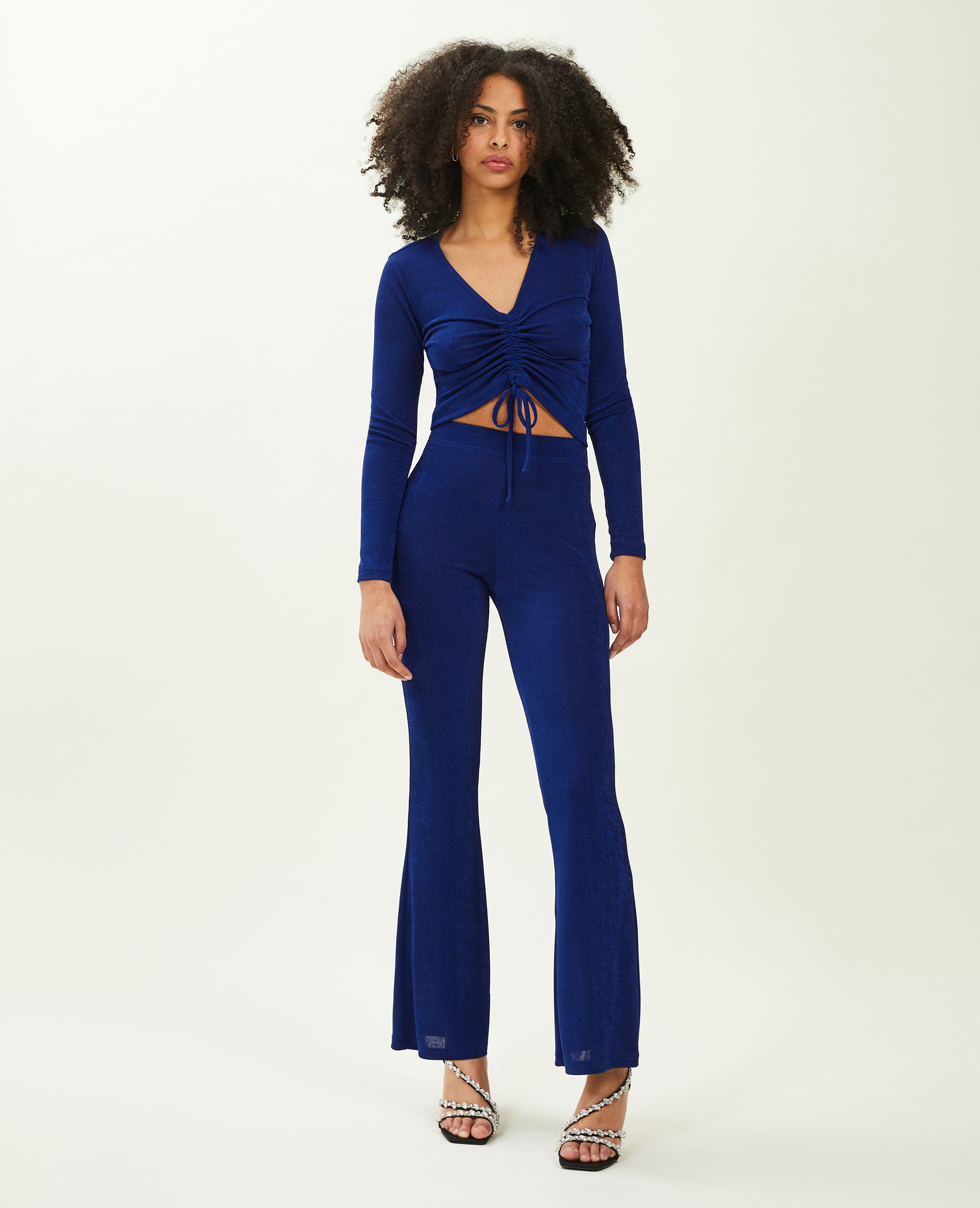 Pantalon flare en tissu fluide bleu électrique - Pimkie