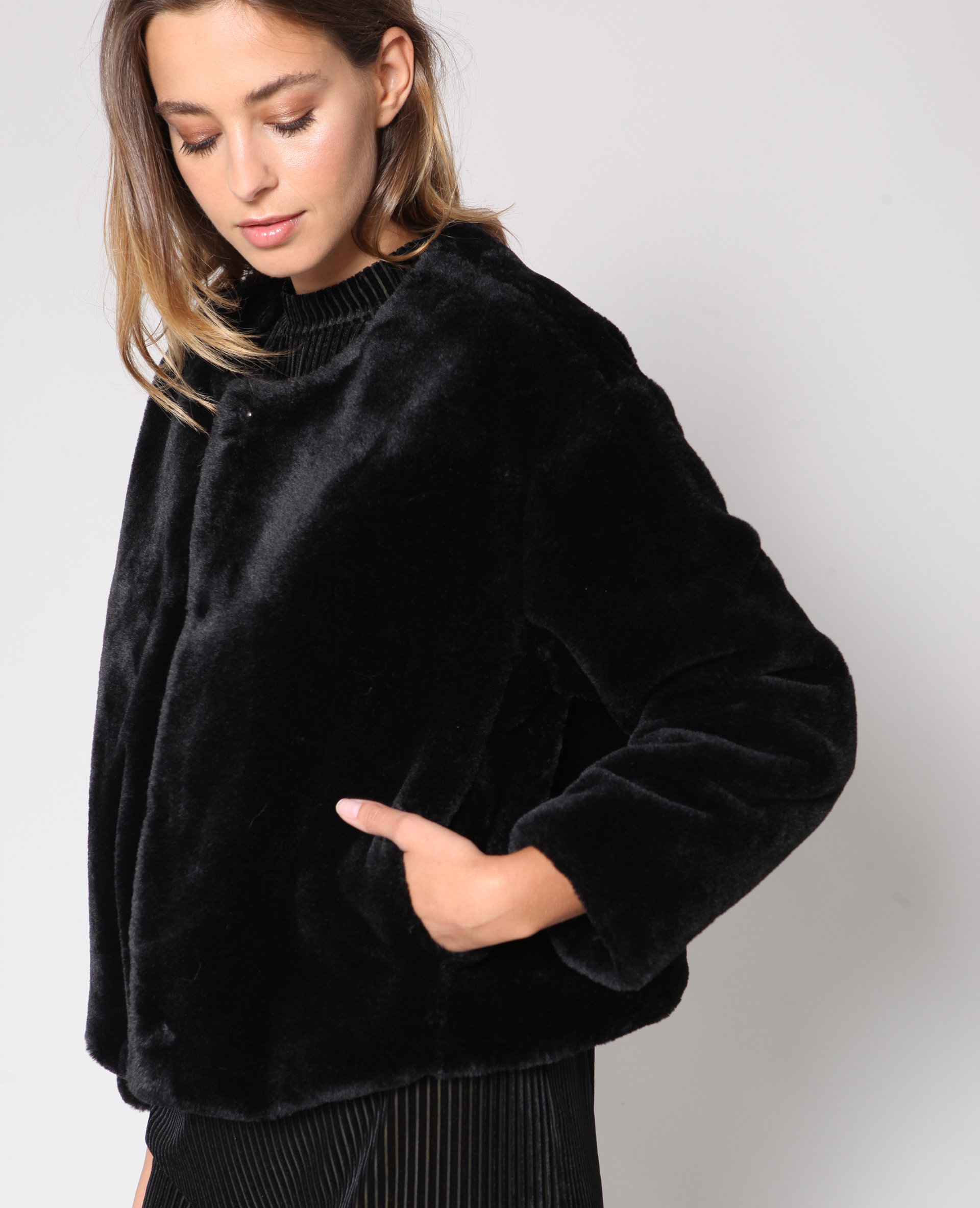 Veste en fausse shop fourrure noir
