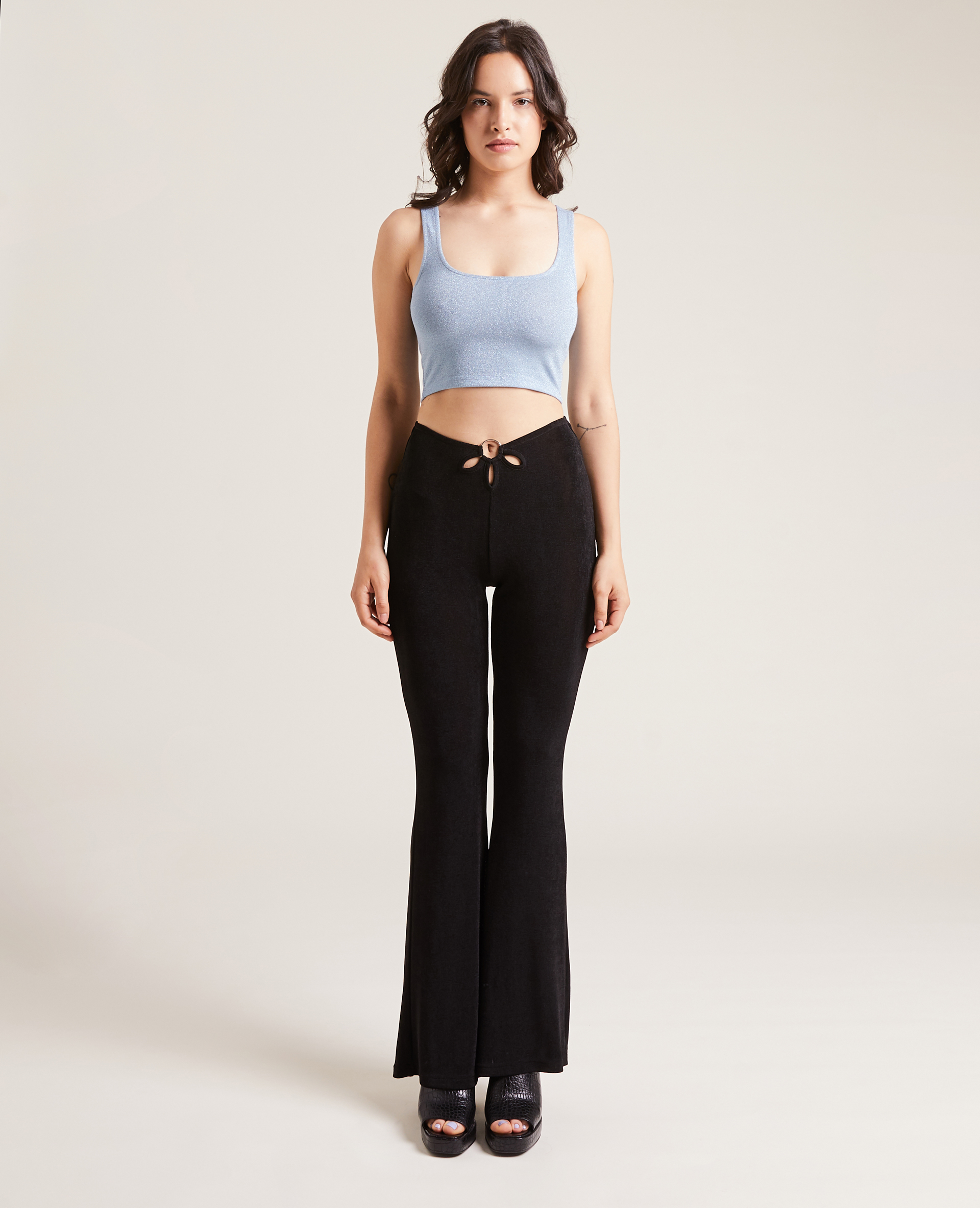 Pantalon flare en tissu fluide noir - Pimkie
