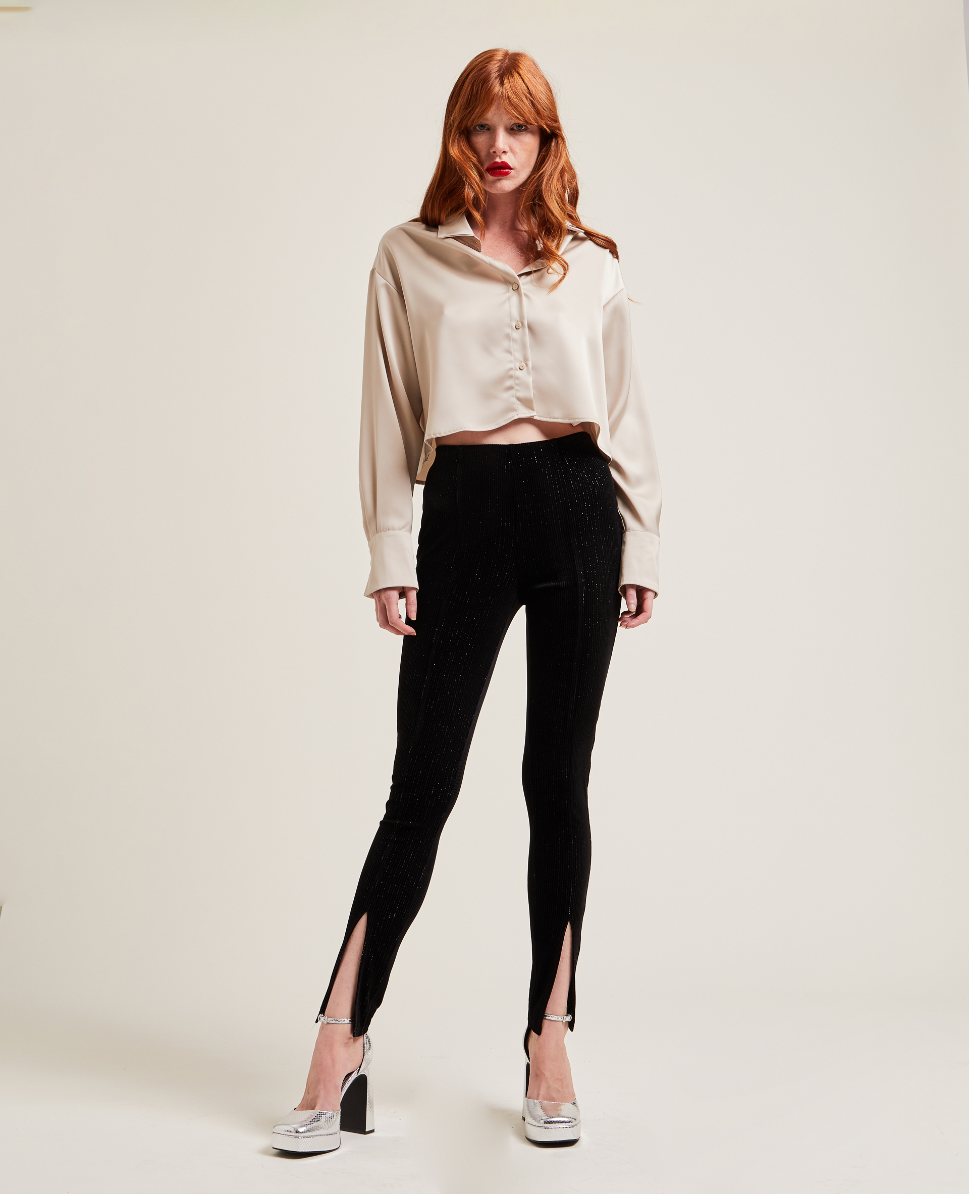 Legging en velours et lurex avec fentes noir - Pimkie