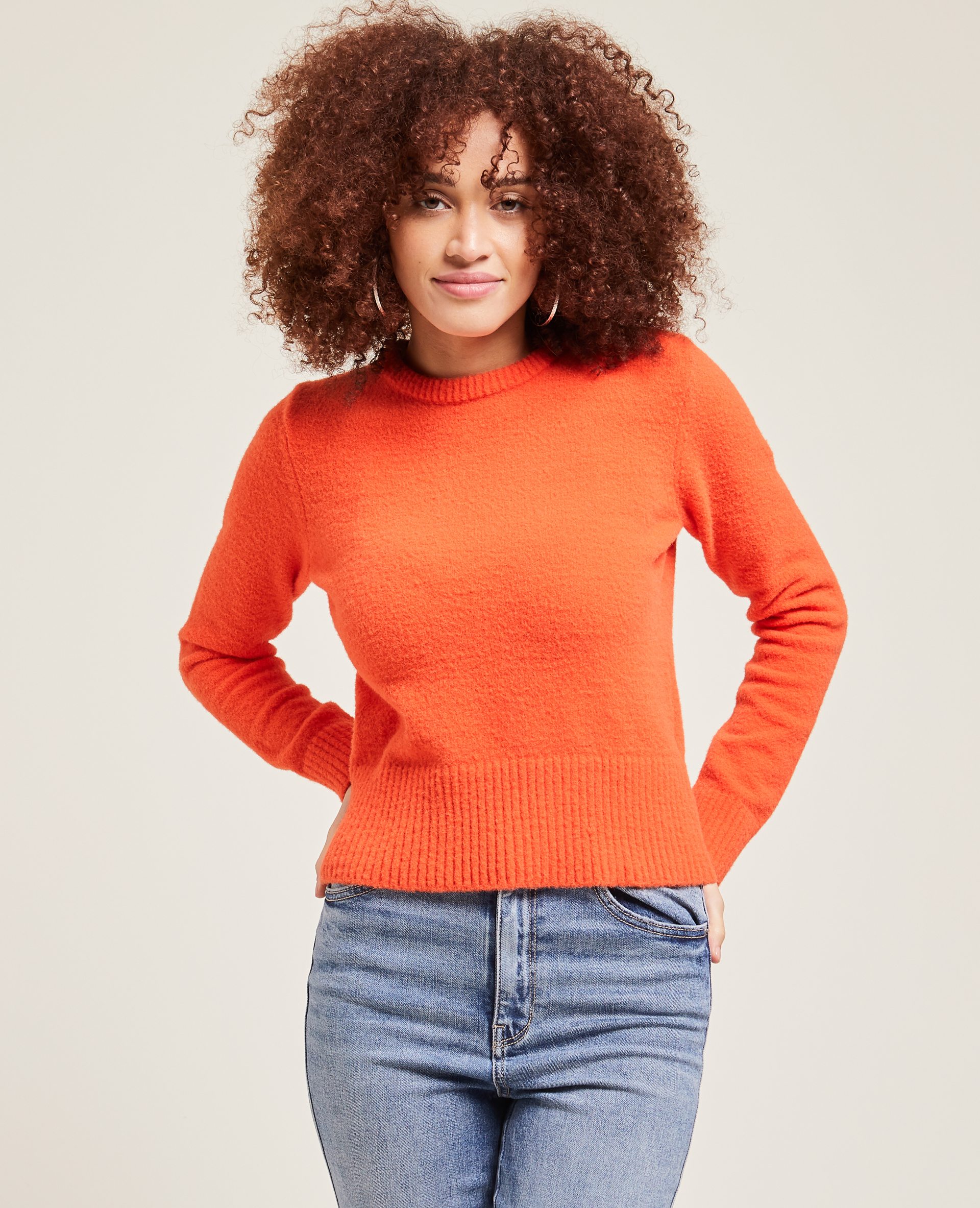 Pull col rond maille mousseuse orange - Pimkie