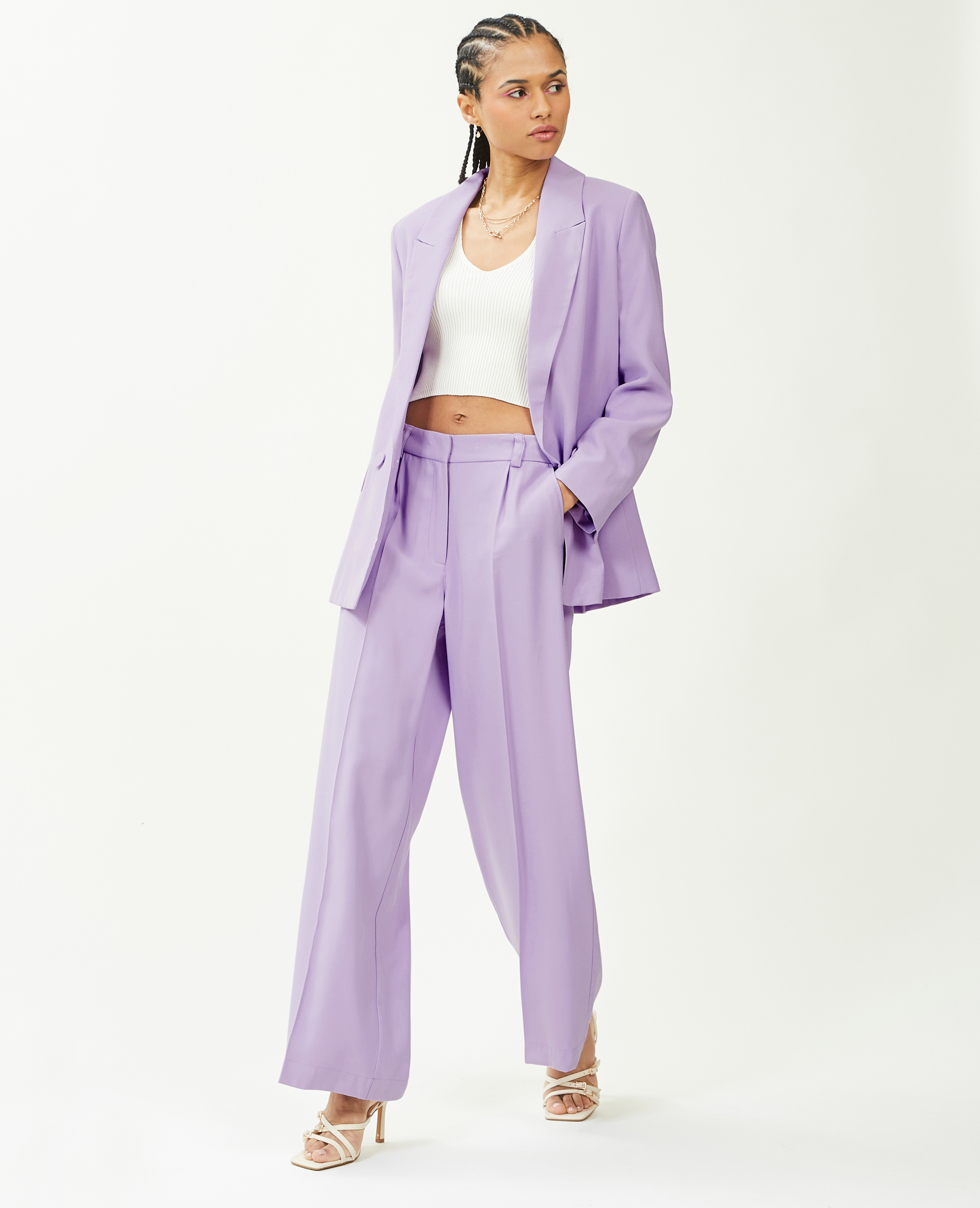 Veste blazer oversize en toile fluide lilas - Pimkie