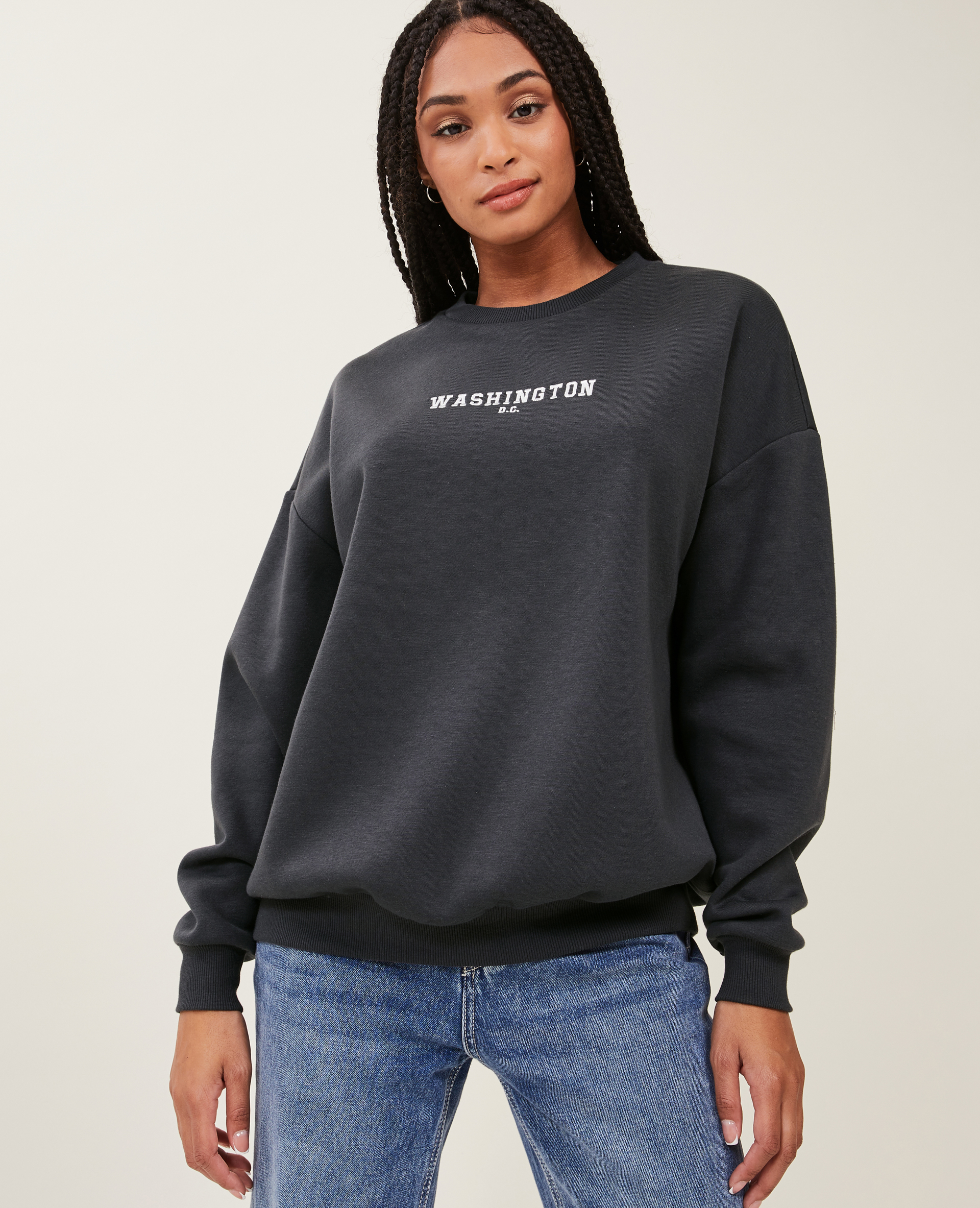 Sweat oversize col rond noir - Pimkie