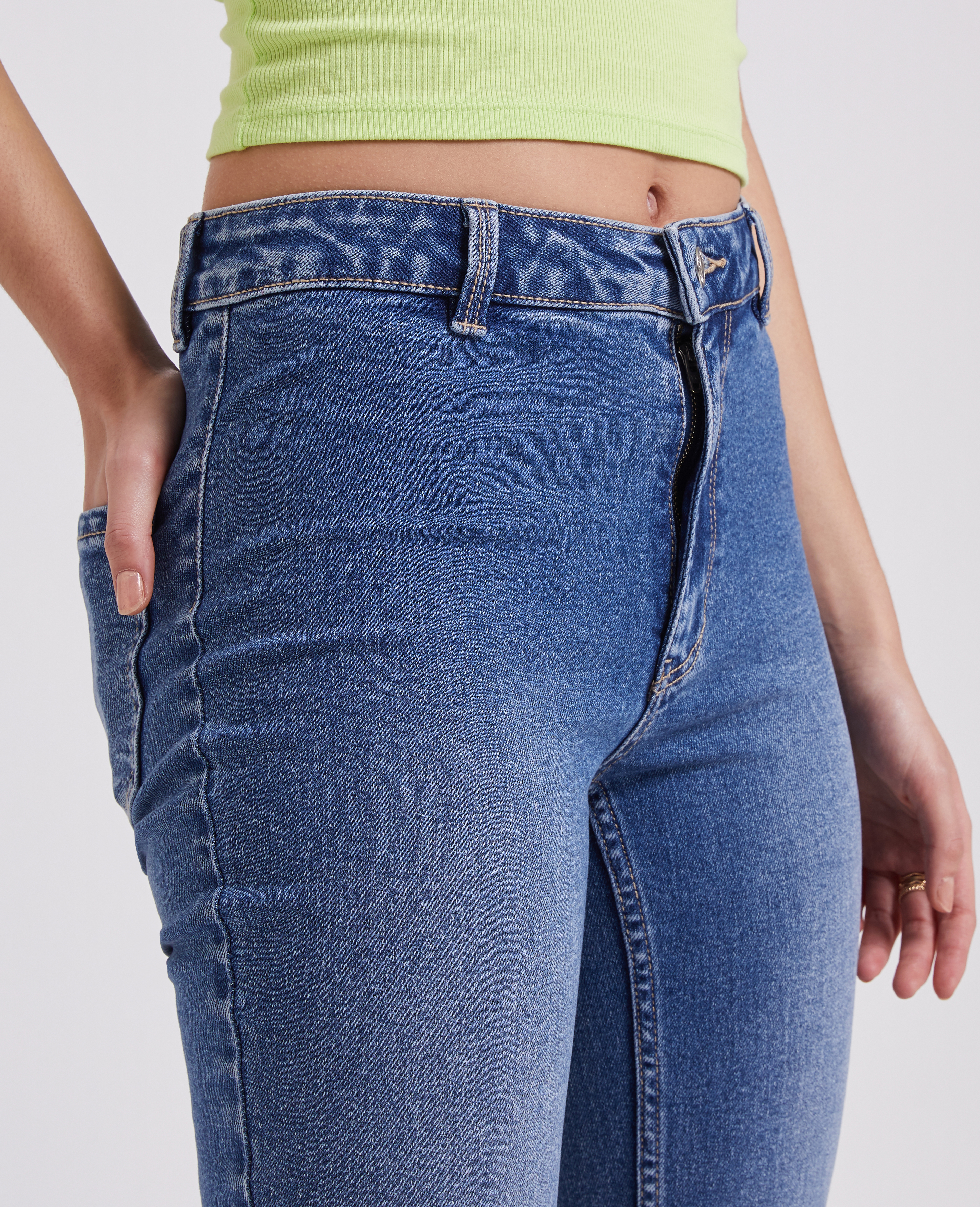 Jean flare taille haute raw cut bleu denim - Pimkie