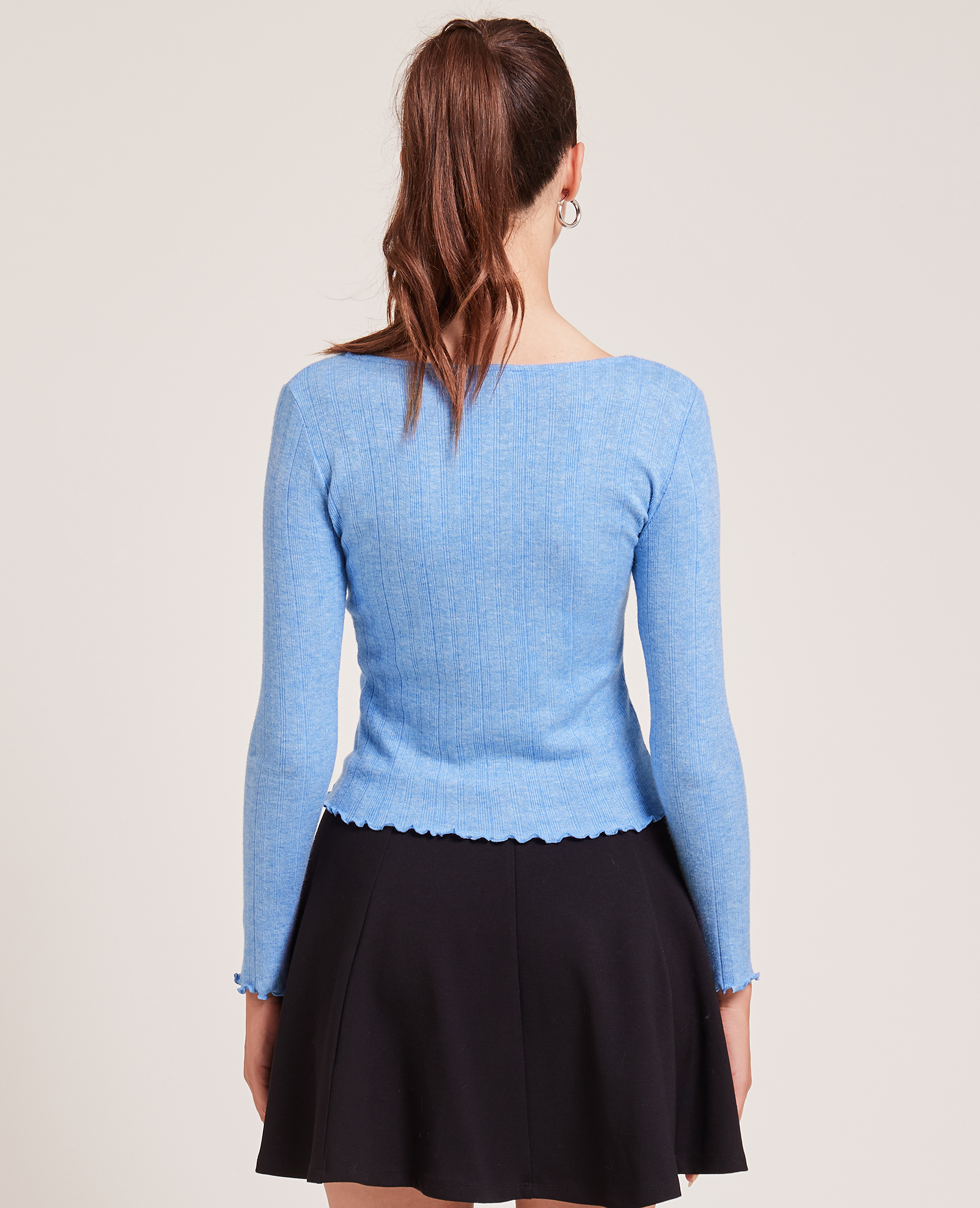 Top boutonné en maille côtelée bleu électrique - Pimkie