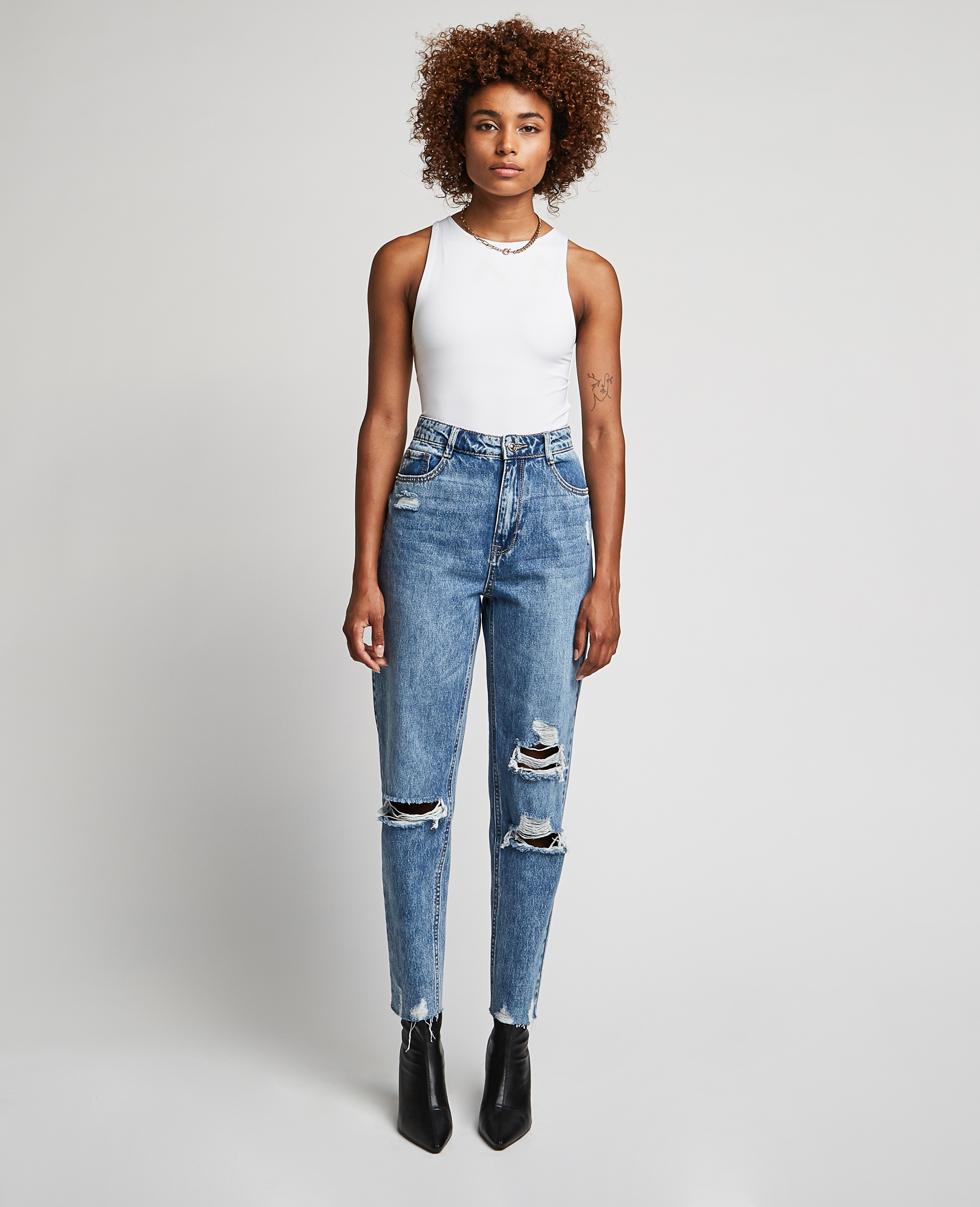 Jean mom trashé bleu denim - Pimkie