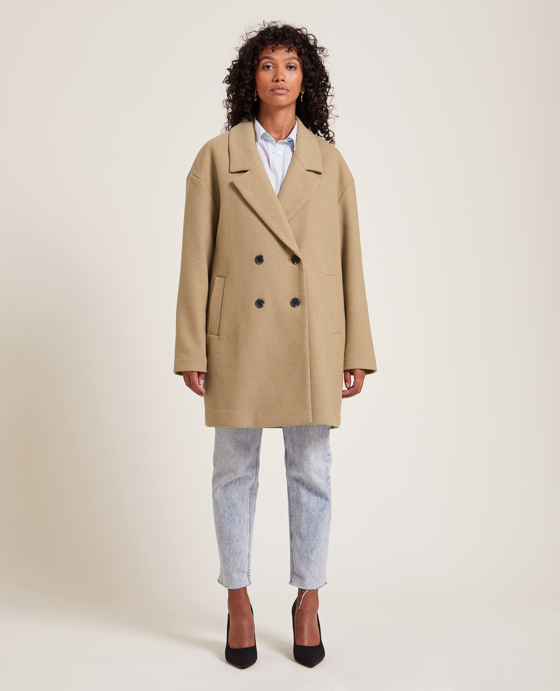 Caban oversize en drap de laine camel - Pimkie