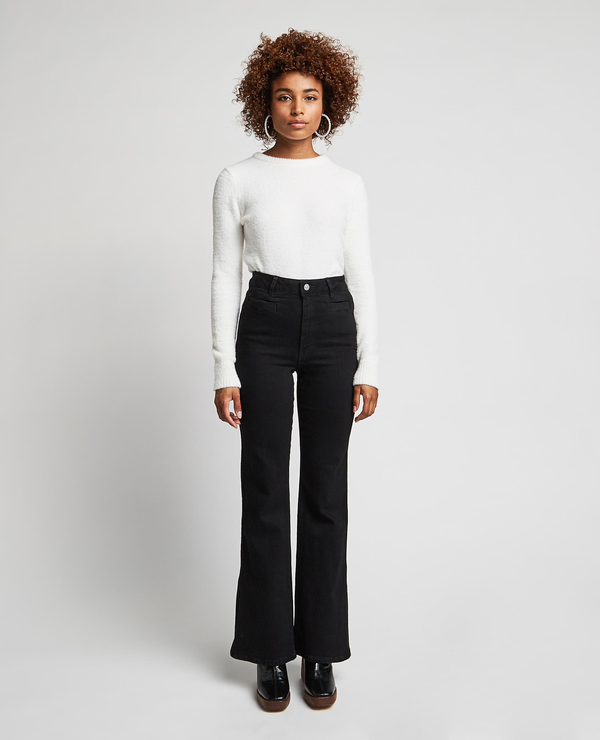 Jean flare avec fentes côtés noir - Pimkie