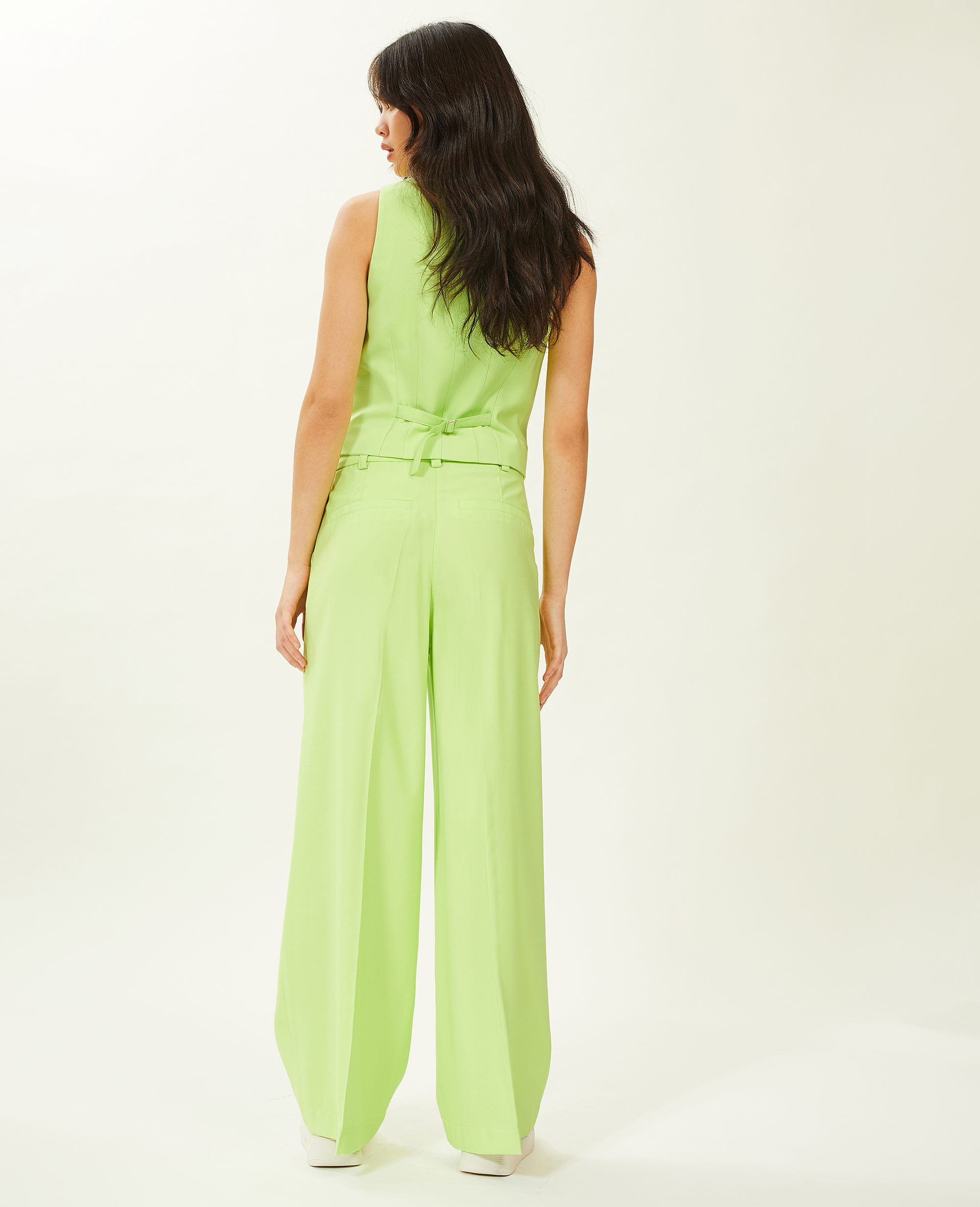 Pantalon large en toile fluide vert anis - Pimkie