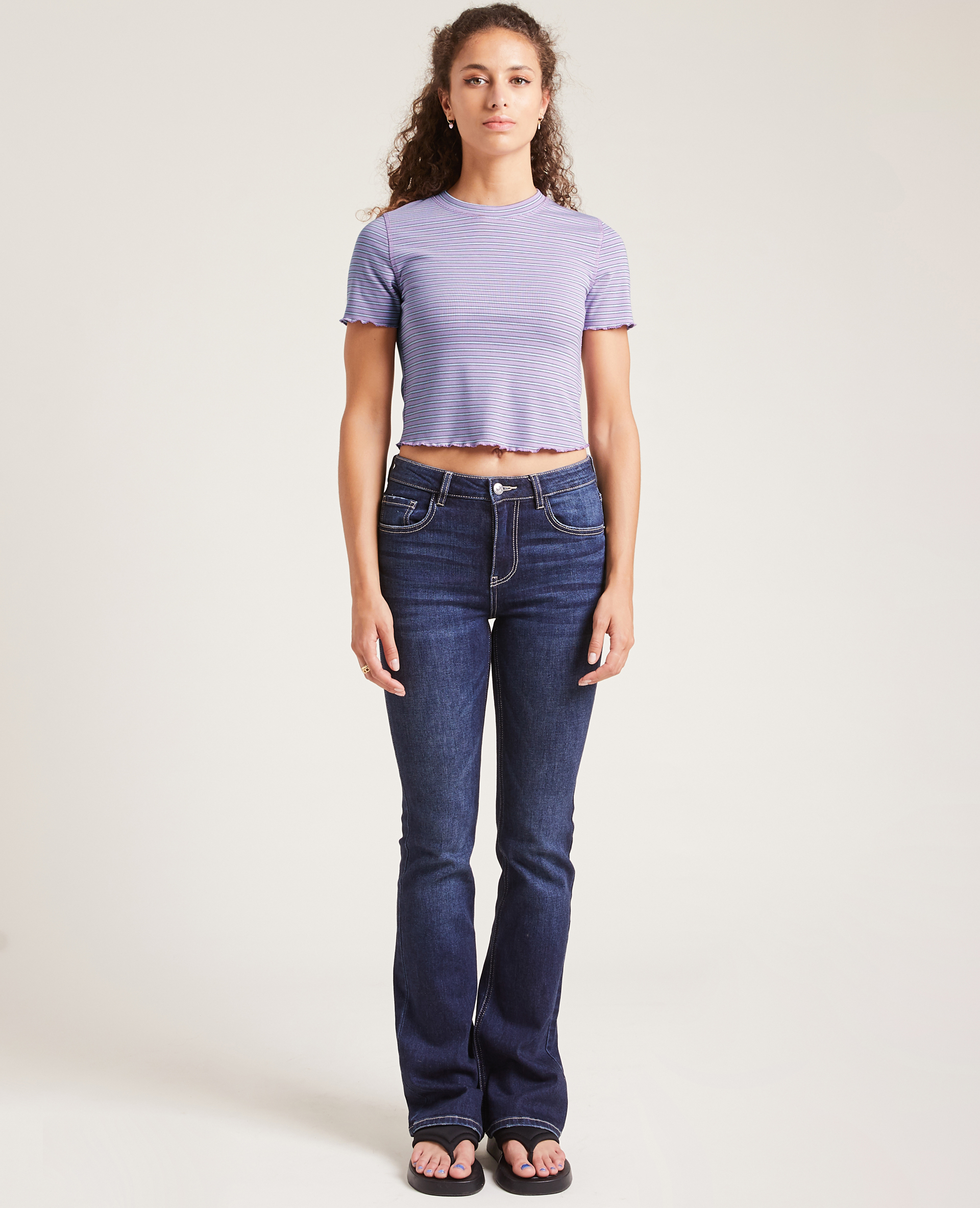 T-shirt court maille côtelée lilas - Pimkie