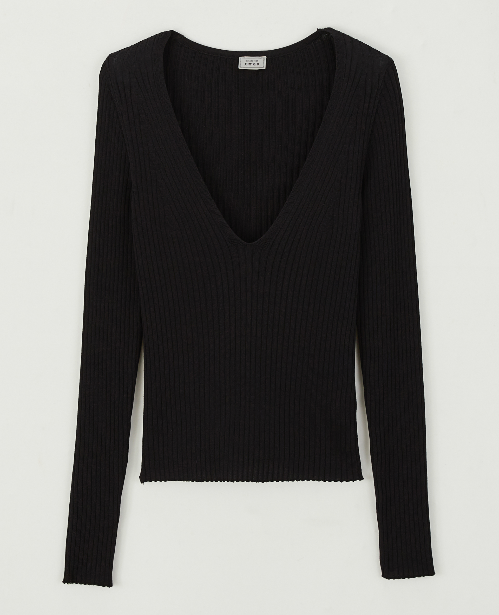 Pull col V maille côtelée noir - Pimkie