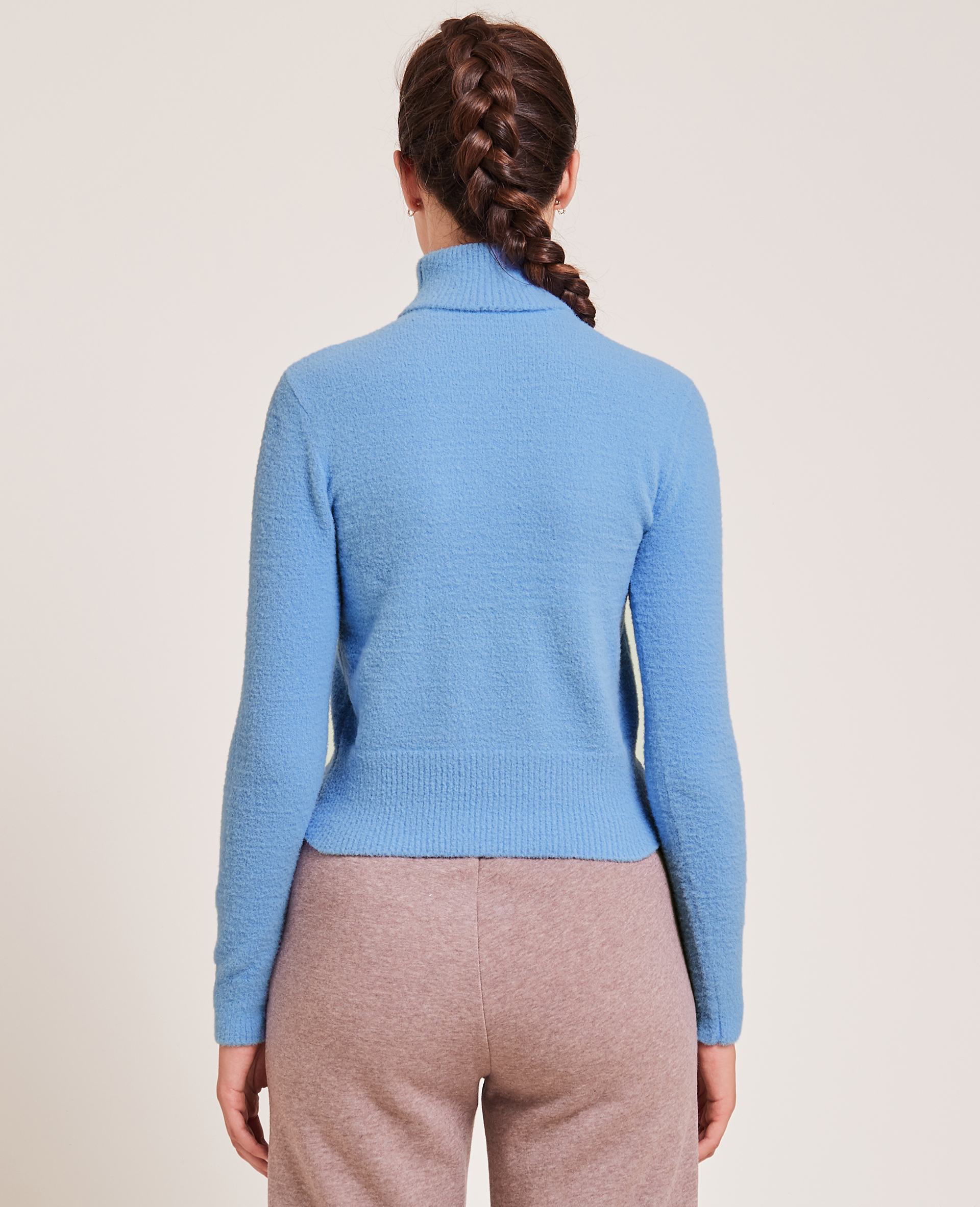 Pull col roulé maille fluffy bleu - Pimkie