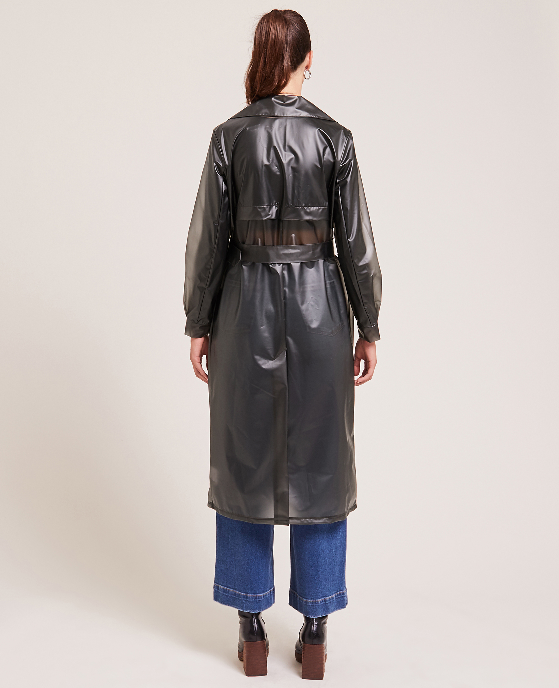 Trench long en plastique translucide noir - Pimkie