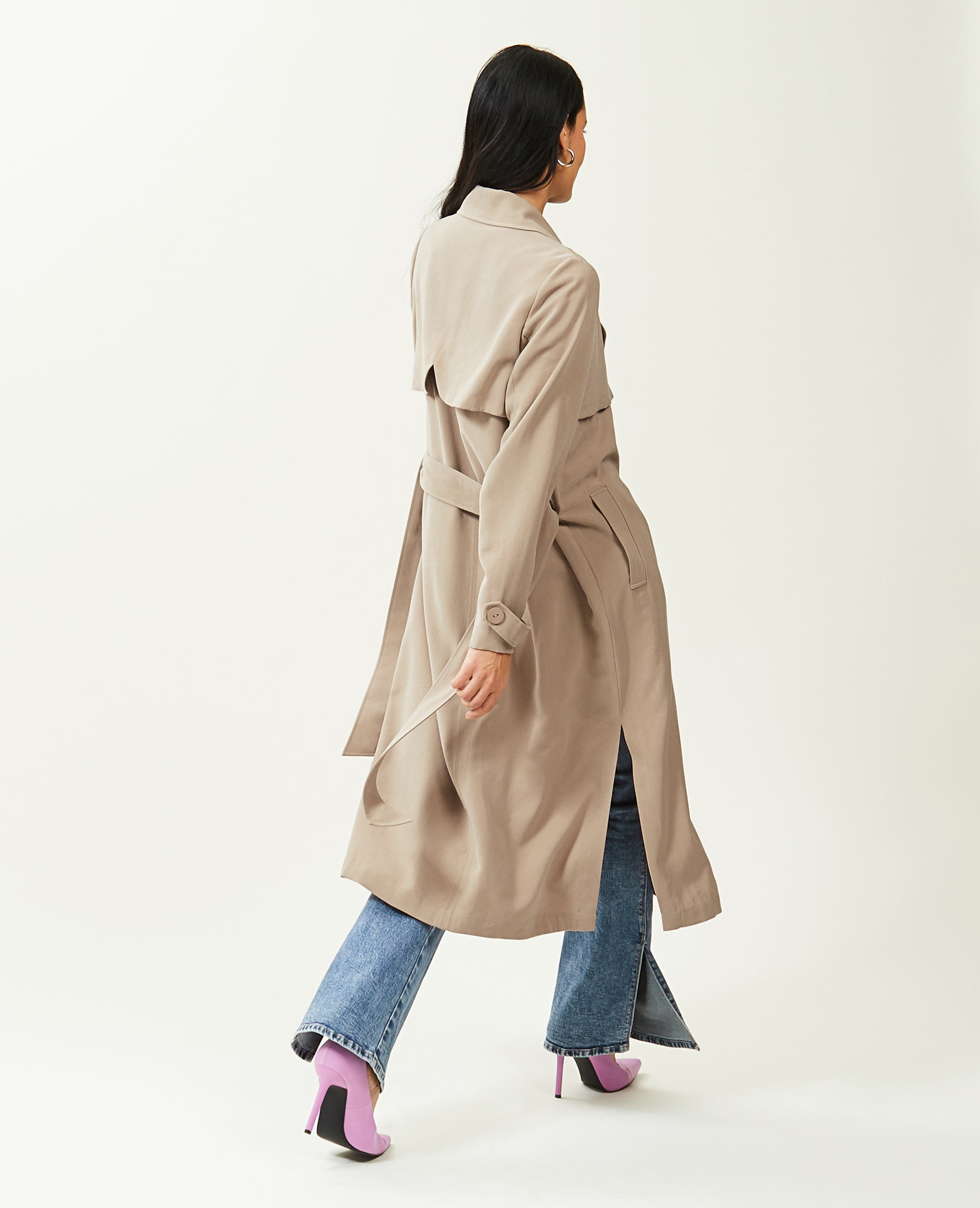 Trench long en tissu fluide écru - Pimkie