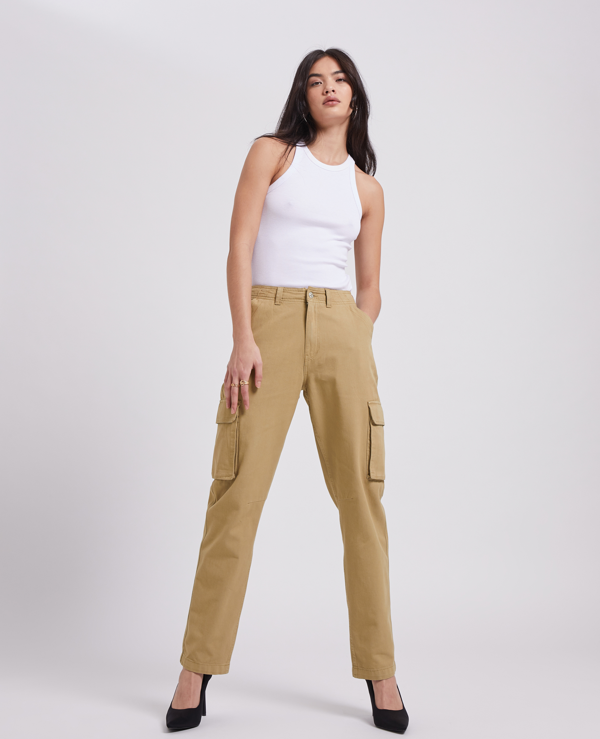 Pantalon droit cargo taille haute camel - Pimkie