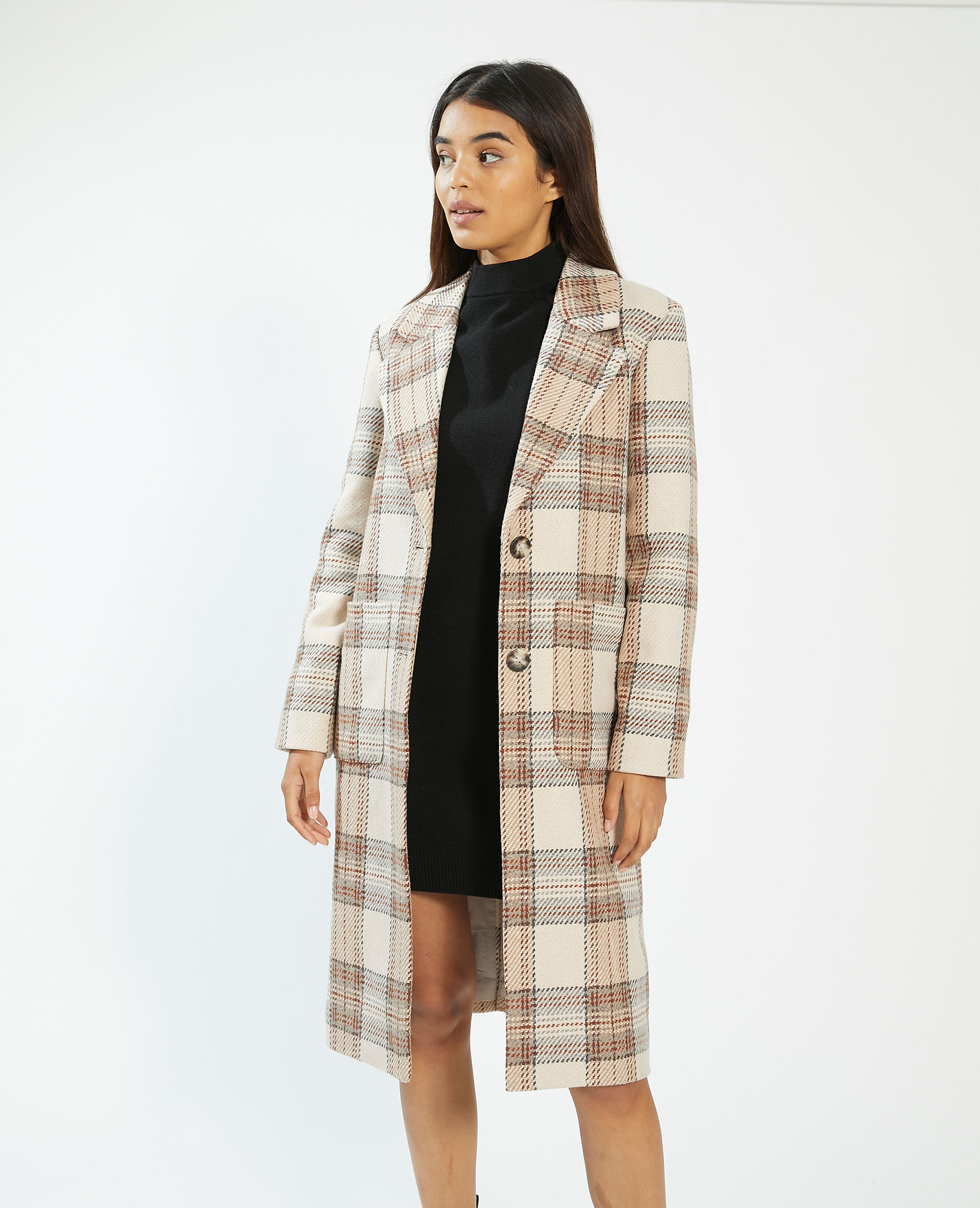 Manteau a carreaux beige clearance
