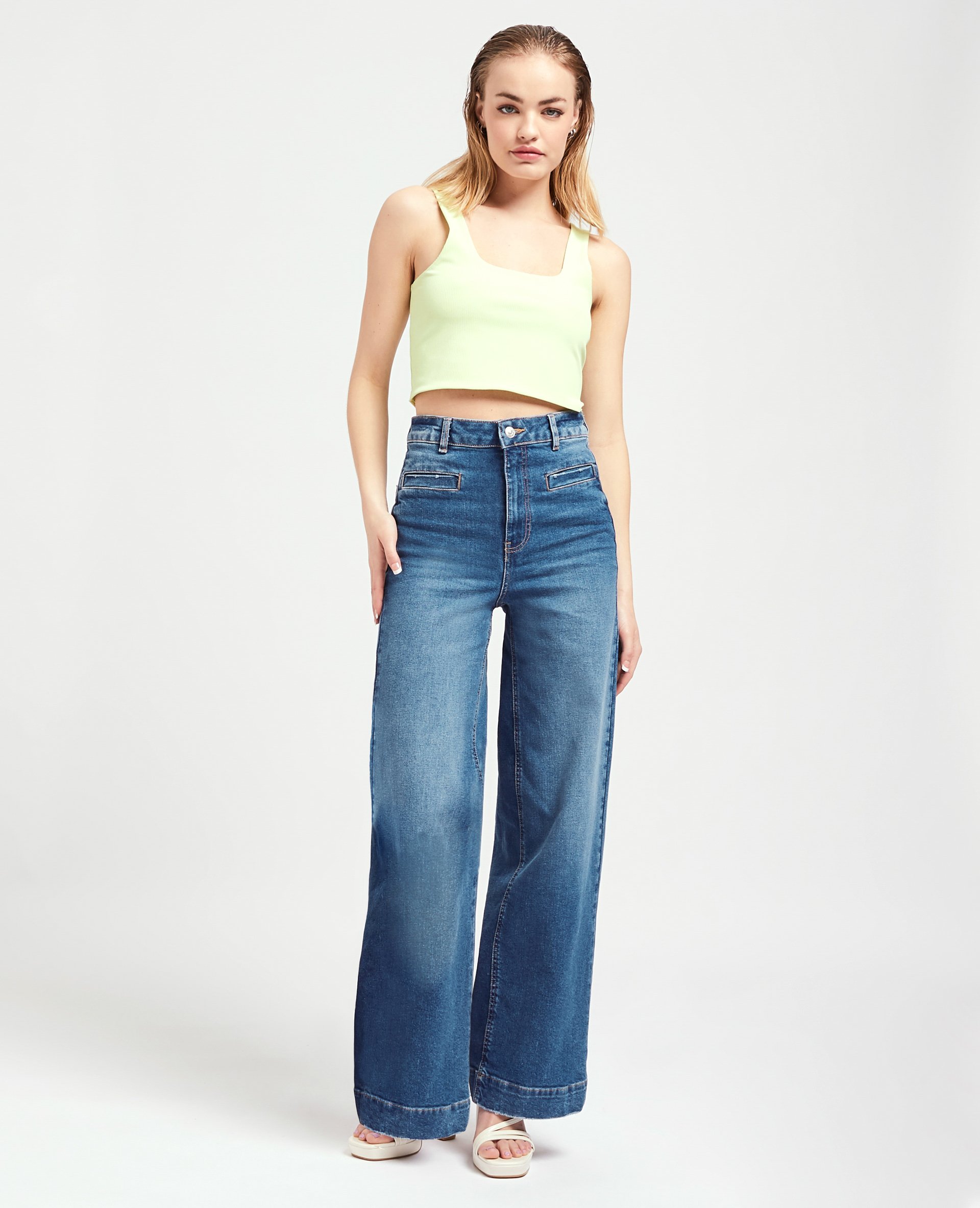 Jean large effet délavé bleu denim - Pimkie