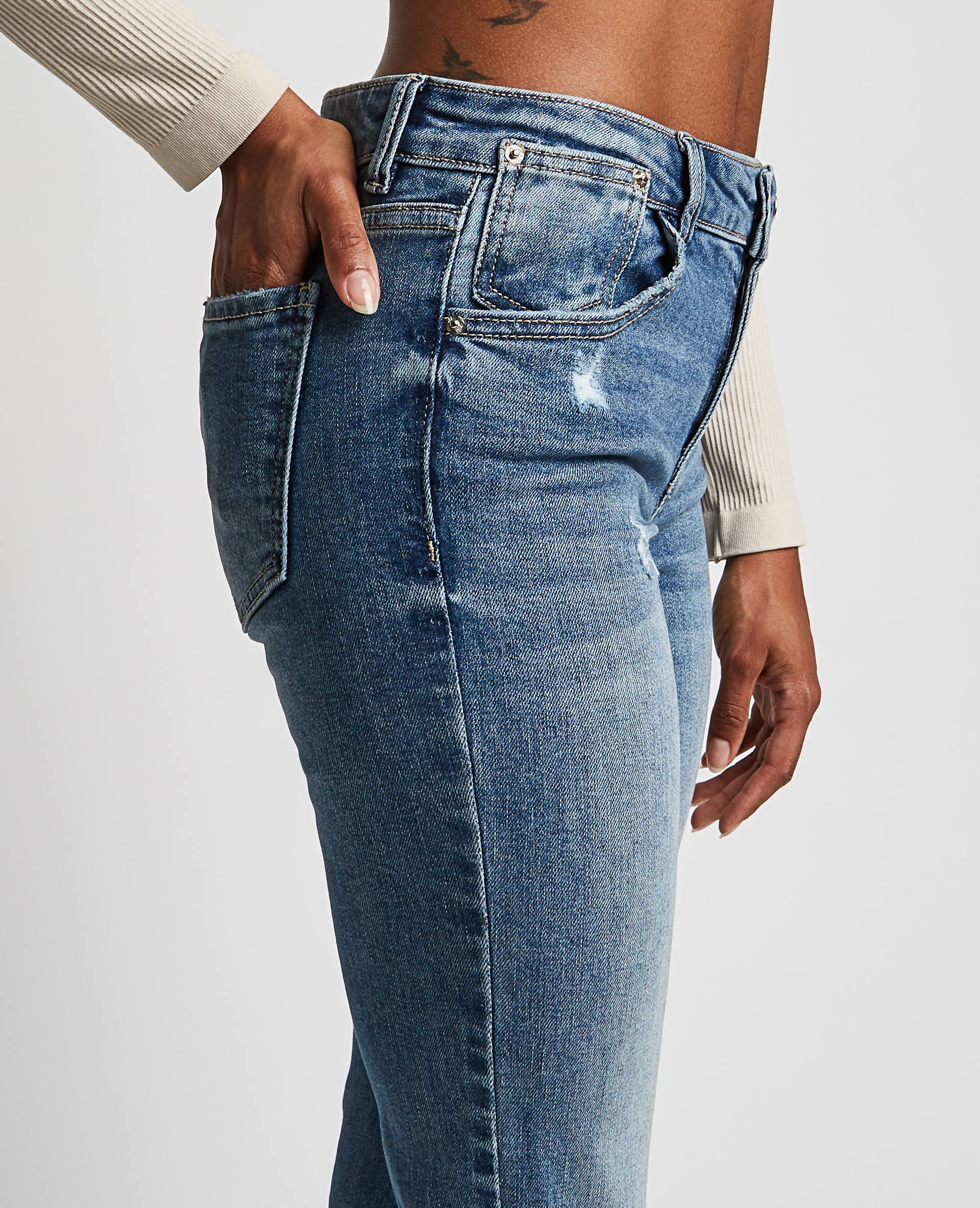 Jean skinny taille basse trashé bleu - Pimkie