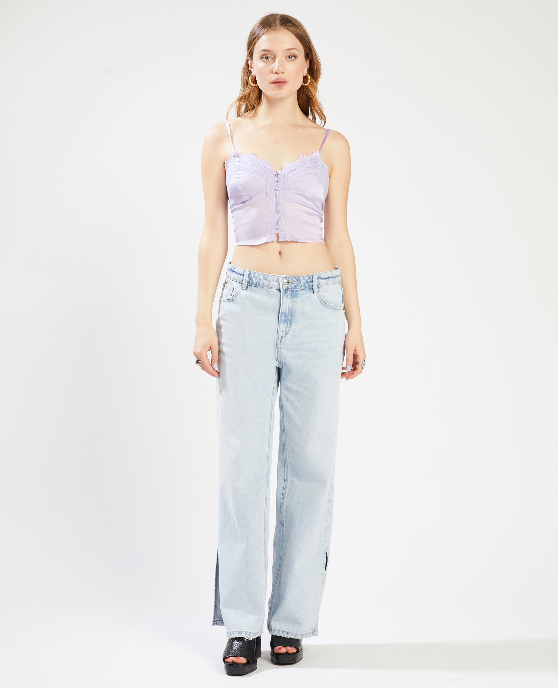 Top satiné dentelle lilas - Pimkie