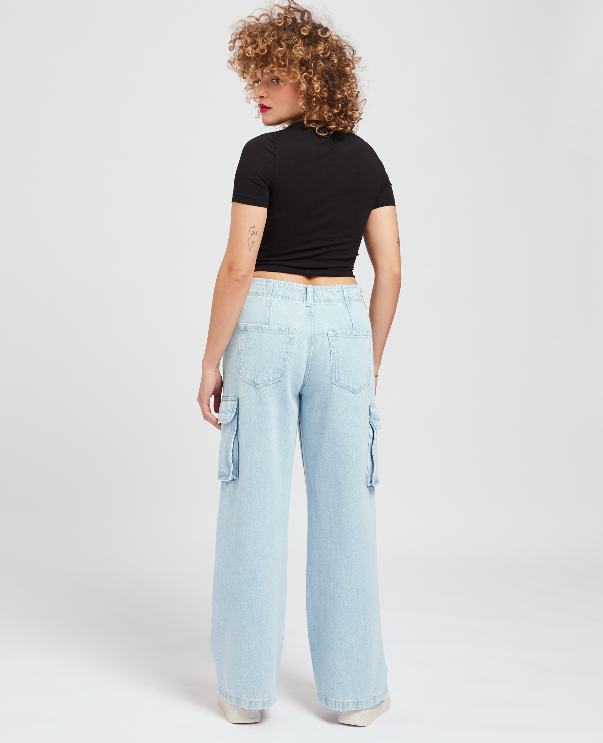 Jean cargo large bleu délavé - Pimkie