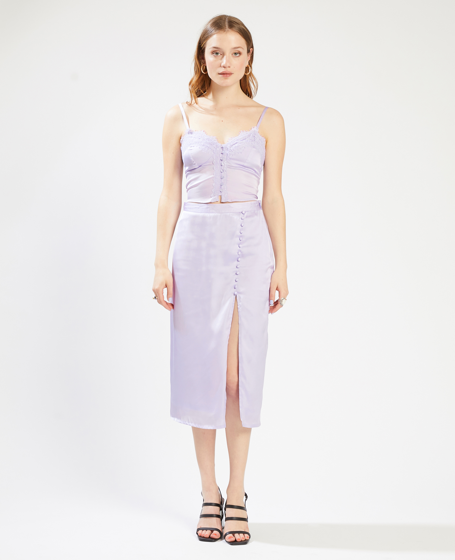 Top satiné dentelle lilas - Pimkie