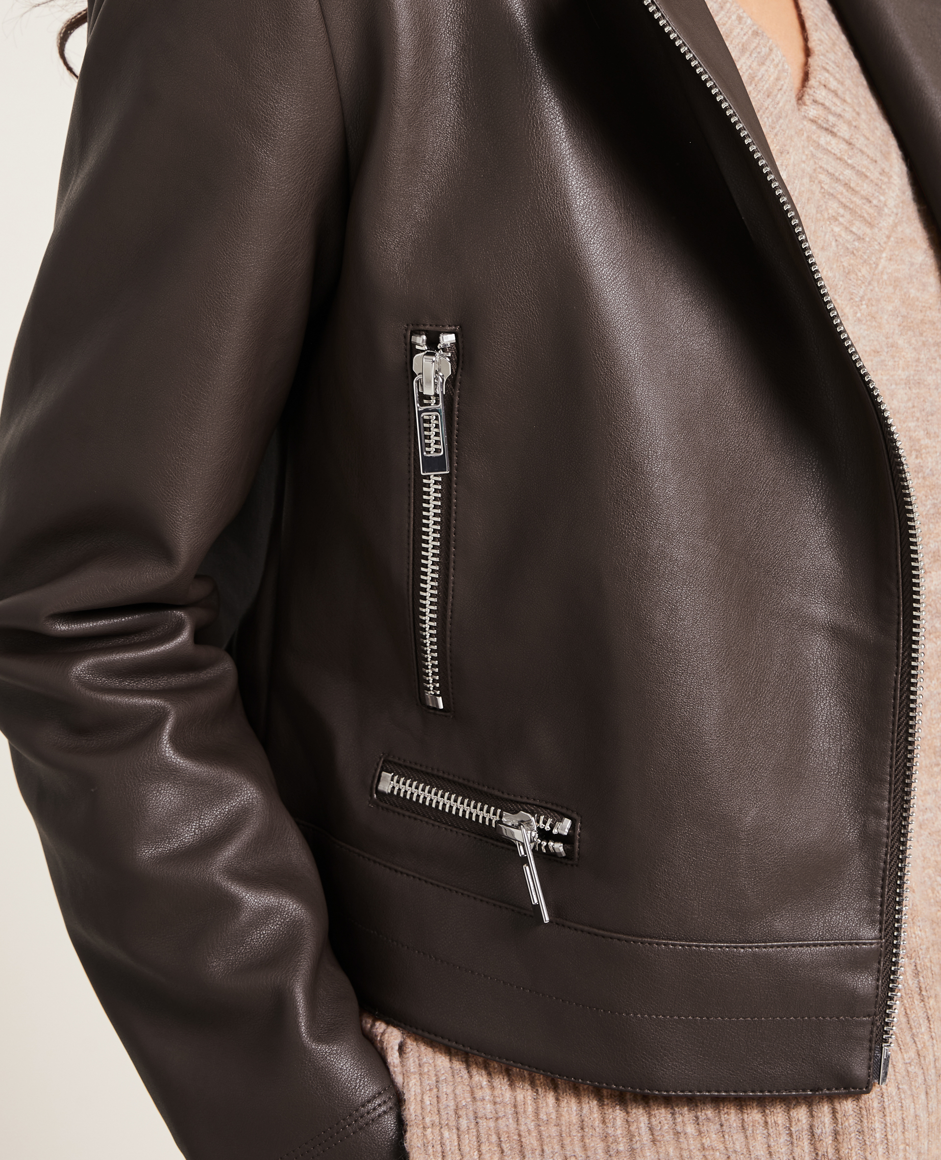 Blouson biker zippé taupe - Pimkie